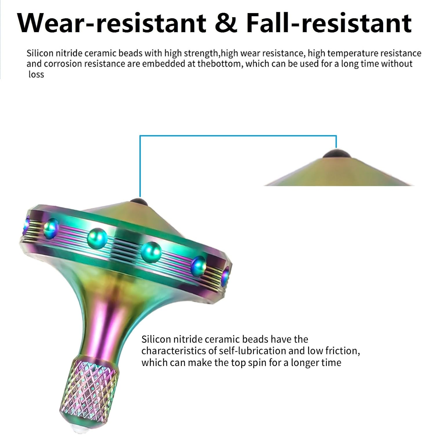 Precision Metal Spinning Top, High Performance Stainless Steel Spinning Tops Stress Relief Toys for Adults, Perfect Balance Spin Long Time for 5-10 Minutes (3PCS Black+Silver+Colorful) image number 6