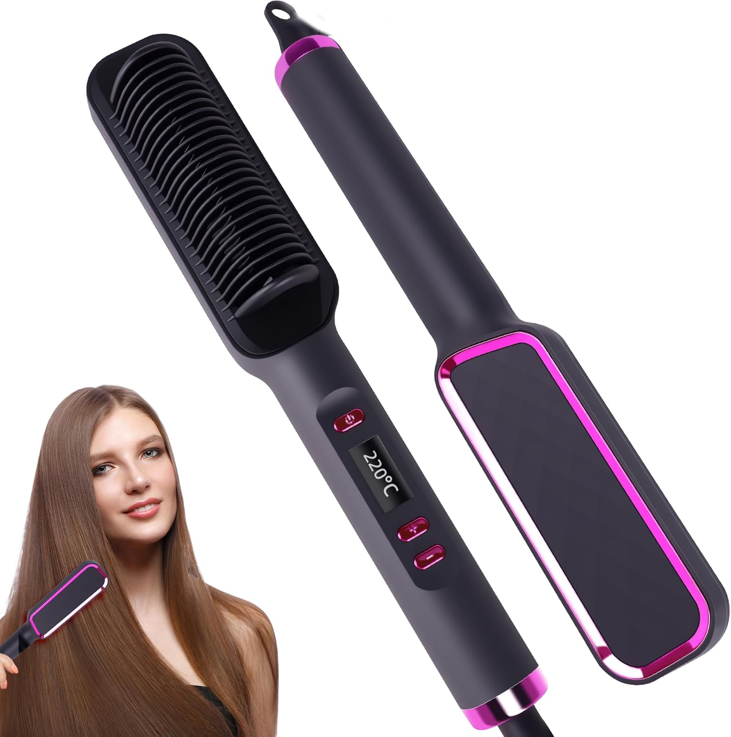AU Plug Hair Straightener Brush 2-In-1 Straightener & Curler, 80-230&deg;C Adjustable Temp, Fast Heat up in 10S, Anti-Scald Auto Shut-Off, Dry & Wet Use, Lightweight & Portable Styling Tool image number 6