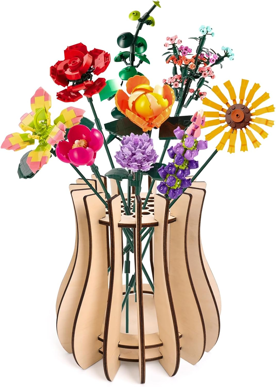Wooden Vase Kit for  Roses Cherry Blossom Sunflower Tulips Daffodils Lotus Cute Flower Vase for  Bouquet Arrangement Home Decoration for Women Adults(Black)