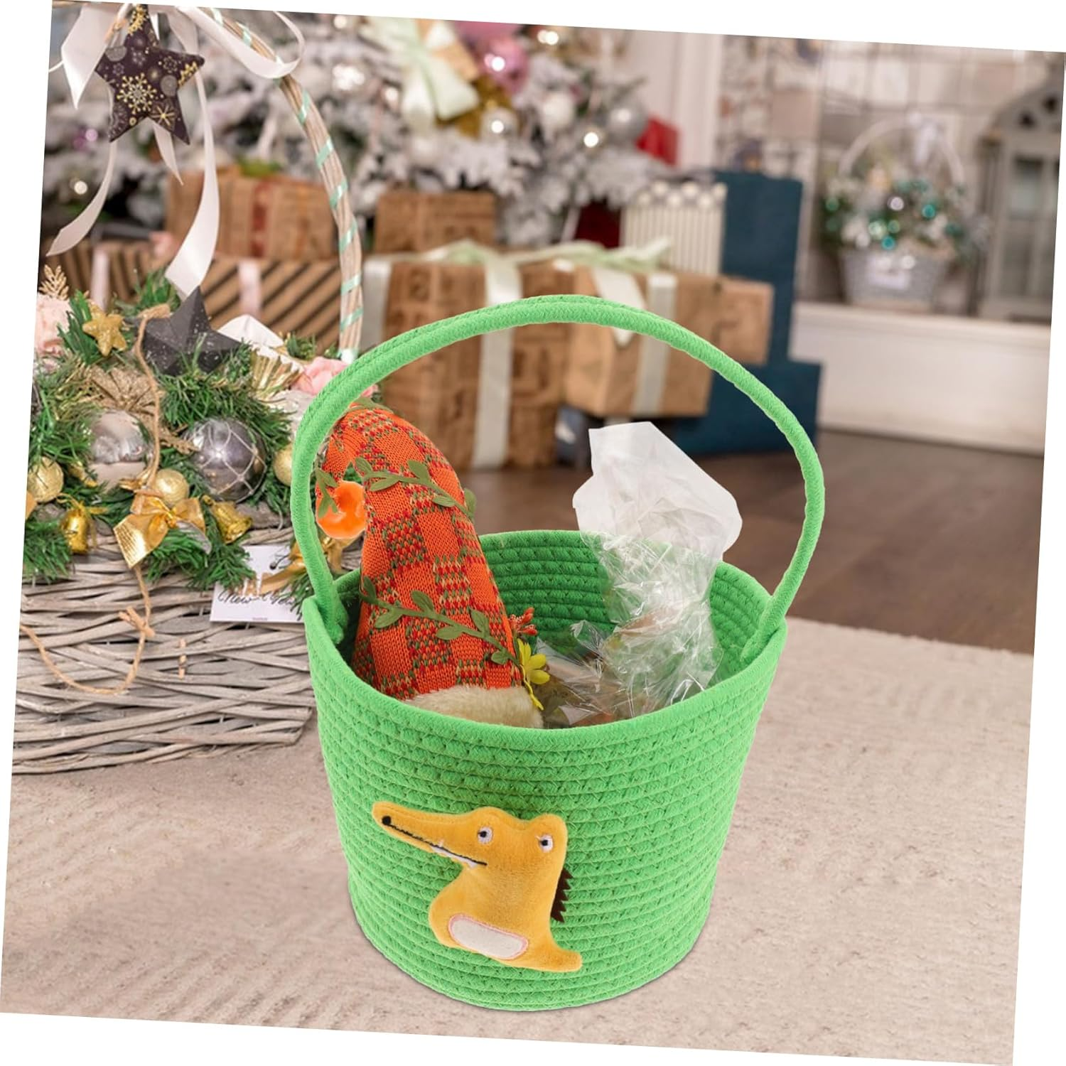 SHOWERORO Small Cotton Rope Basket Versatile Candy Bucket for Diapers Storage Nursery Decor Handwoven Crate for Pet Organizer Halloween Use