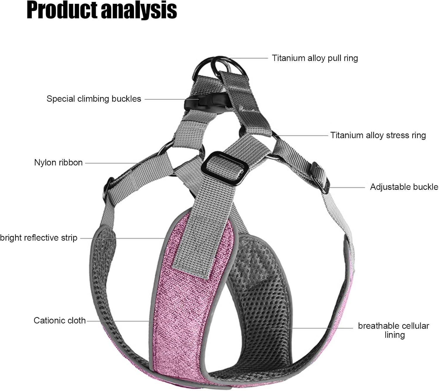 Dog Harness, Escape Proof Reflective Cat Walking Harness, Adjustable Soft Breathable Mesh Dog Vest Pet Chest Strap for Dogs Cats Outdoor Walking, Running,Training (Pink) image number 5
