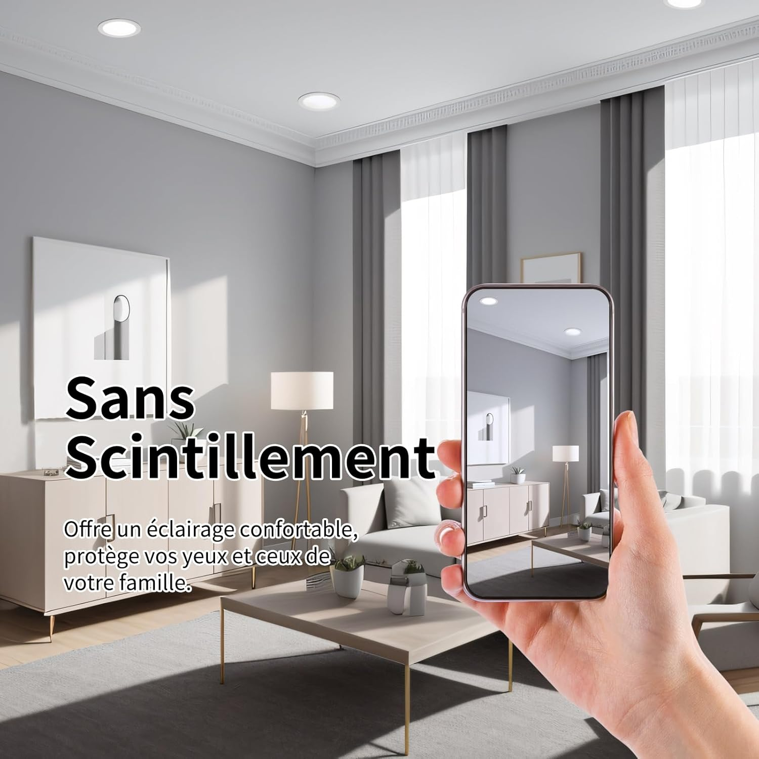 Grebeam Pack of 12 LED Recessed Spotlights, 5 W, Ultra-Thin 25 Mm, Cool White 6000 K, Holes &Oslash;75-90 Mm, round LED Outdoor Spotlight, 220V-240V, for Kitchen, Living Room, Bedroom image number 2