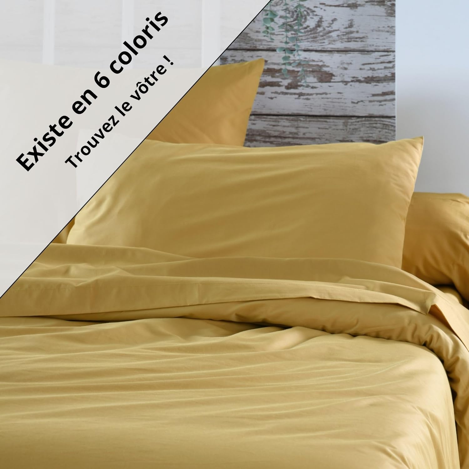STOF - Fitted Sheet - Size 180 X 200 Cm Large 30 Cm - Cotton Percale Quality - 100% Oeko-Tex Certified Cotton - Mustard Colour - Elysee Model - Bed Linen for Home - Soft and Comfortable image number 4