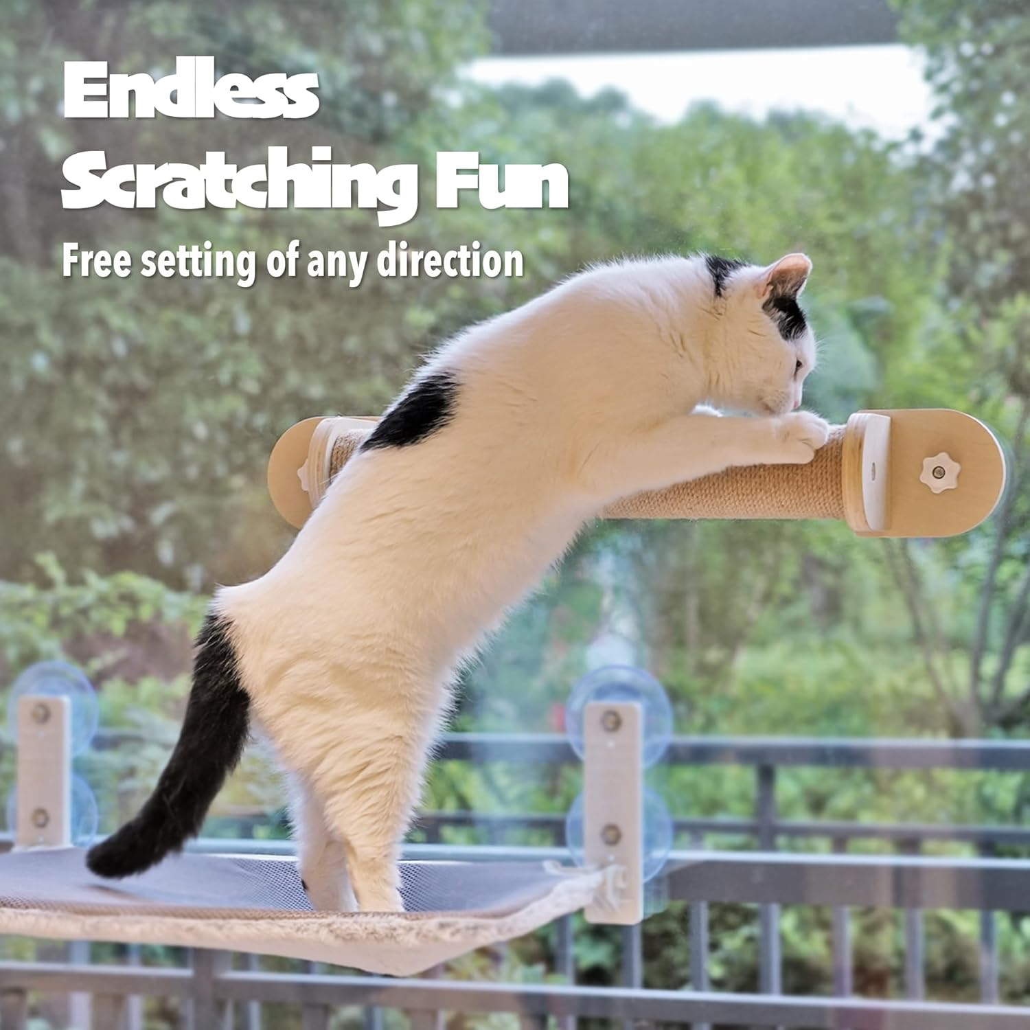 PETKARAY 23.5" Window Scratching Post for Indoor Cats, Wooden Window Perch Climber, Window Mount Cat Scratcher with Suction Cups image number 5