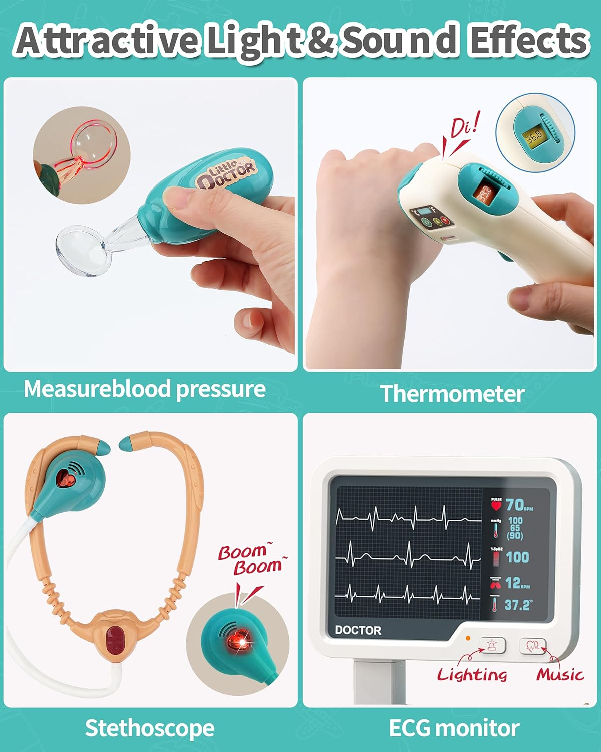 Jovow Doctor Kit for Toddlers 3-5, Medical Kit with Sound and Light Functions, Doctor Playset for Kids Birthday Gift
