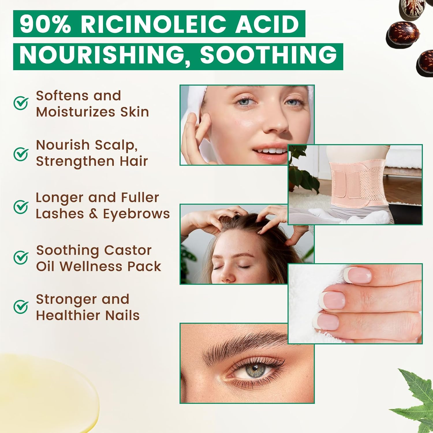 PHATOIL Organic Cold Pressed Castor Oil, 118 Ml (4 Fl.Oz) Glass Bottle, USDA Certified Organic, Rich in Omega Fatty Acids, Ideal for Hair Growth, Eyebrows, Lashes, and Skin Care image number 6