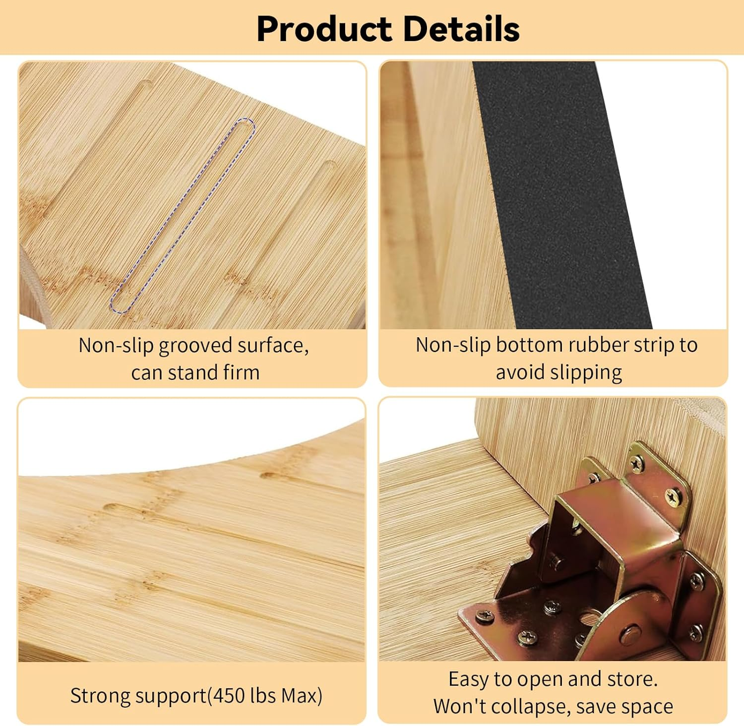 Wooden Toilet Stool with Anti-Slip Sticker, C-Shaped Toilet Stool for Improve Bathroom Posture Comfort, Heavy Duty Poop Stool for Natural Comfortable Excretion, Bathroom Foldable Stool (1 PCS) image number 3