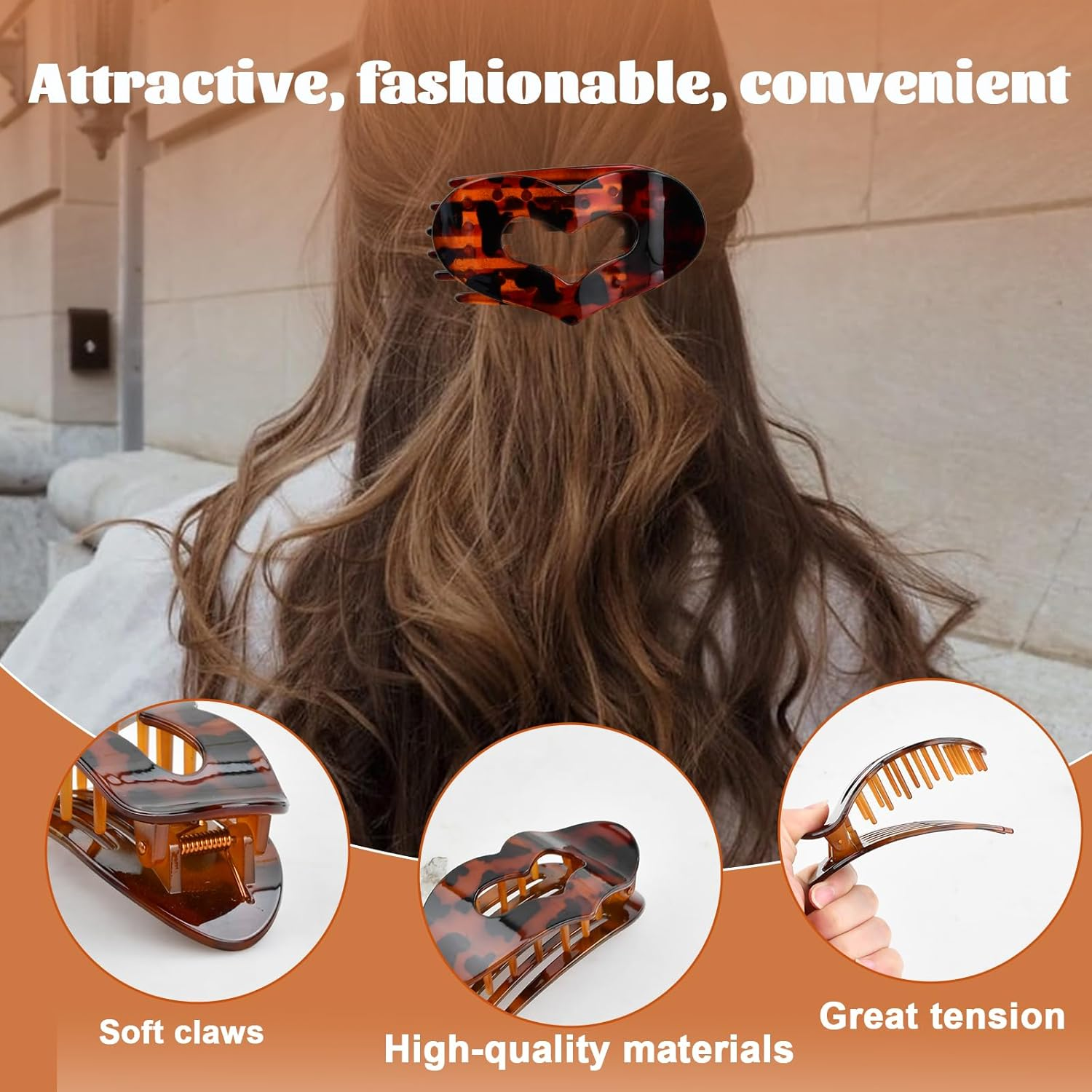 Culinavog Pack of 5 Leopard Flat Oval Hair Clips, Love French Flat Claw Clip, Large Flat Hair Clips, Women, Non-Slip Hair Clip for Thick or Thin Hair, Everyday Sports or Driving image number 5