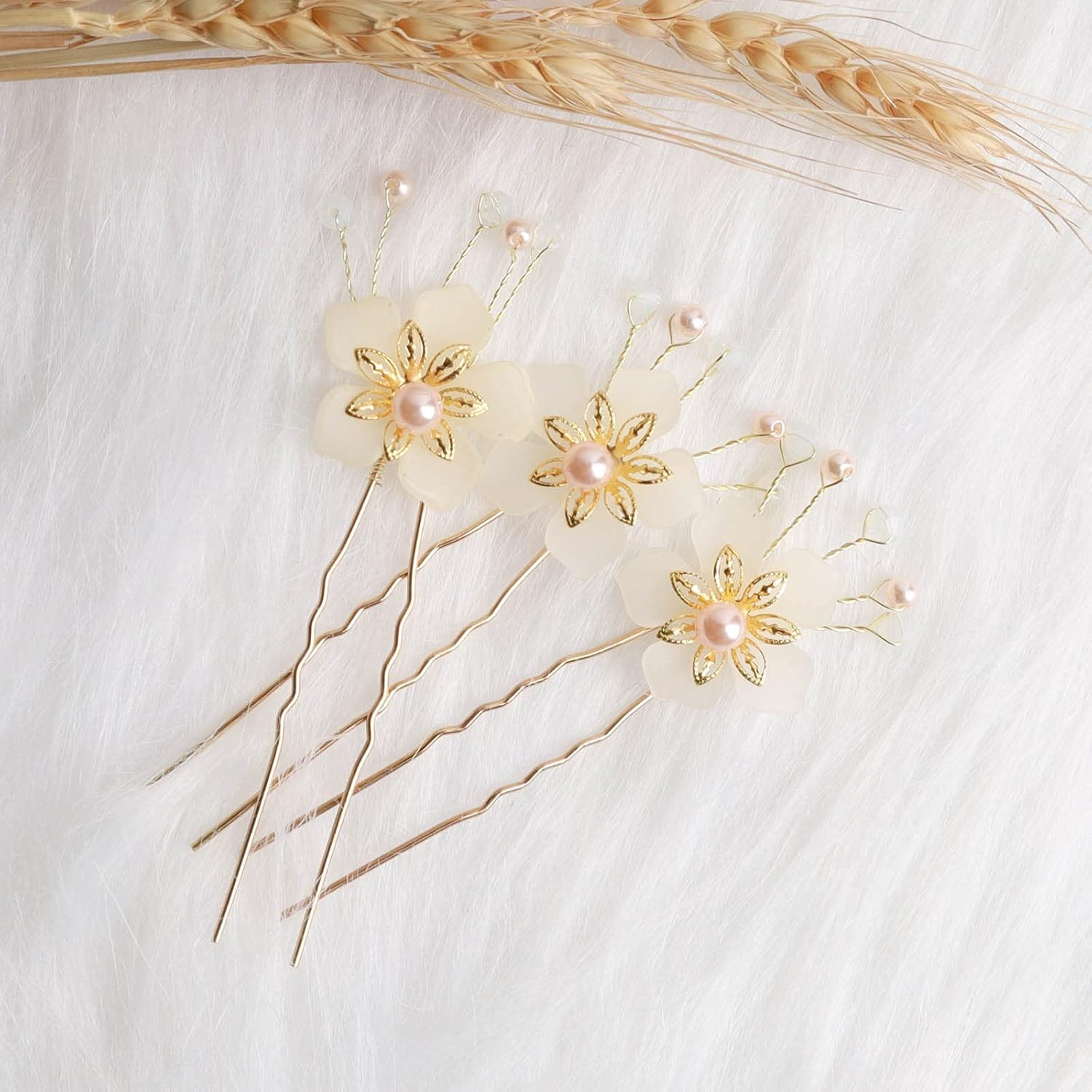 Tseenyi Bridal Hair Accessories Hair Clips Rhinestone Pearl Hair Pin Crystal Flower Hair Pins Jewellery for Women and Girls Wedding Dress Headpiece Bridesmaid (Gold) image number 6