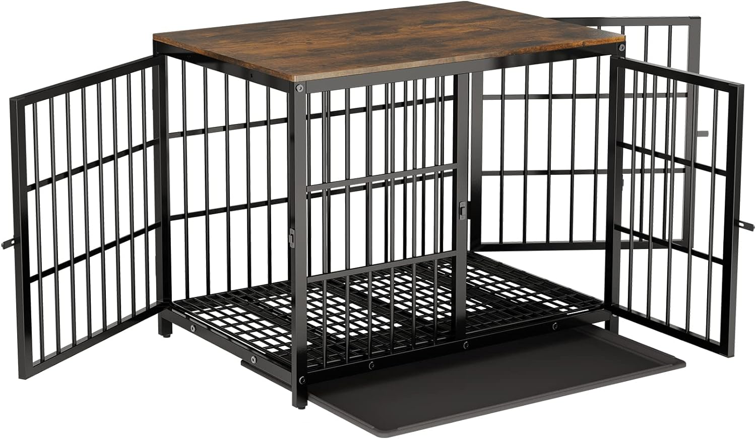 Bingopaw Wooden Dog Crate Indoor: 36Inch Furniture Style Pet Cage Pet Kennel End Table with Three Doors and Removable Tray for Medium Large Dogs Black image number 1