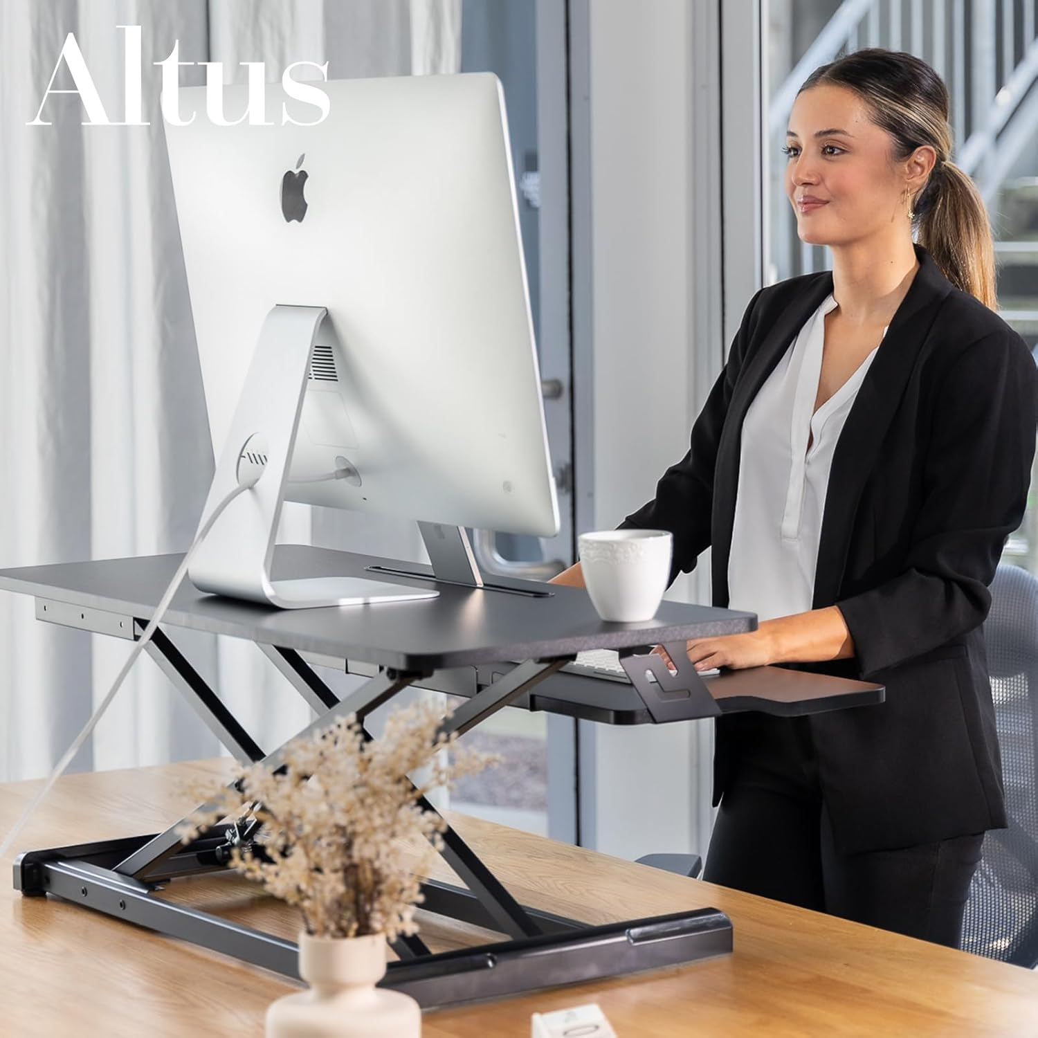 Altus Standing Desk Converter 80Cm Sit to Stand Desk Riser Workstation Black image number 1