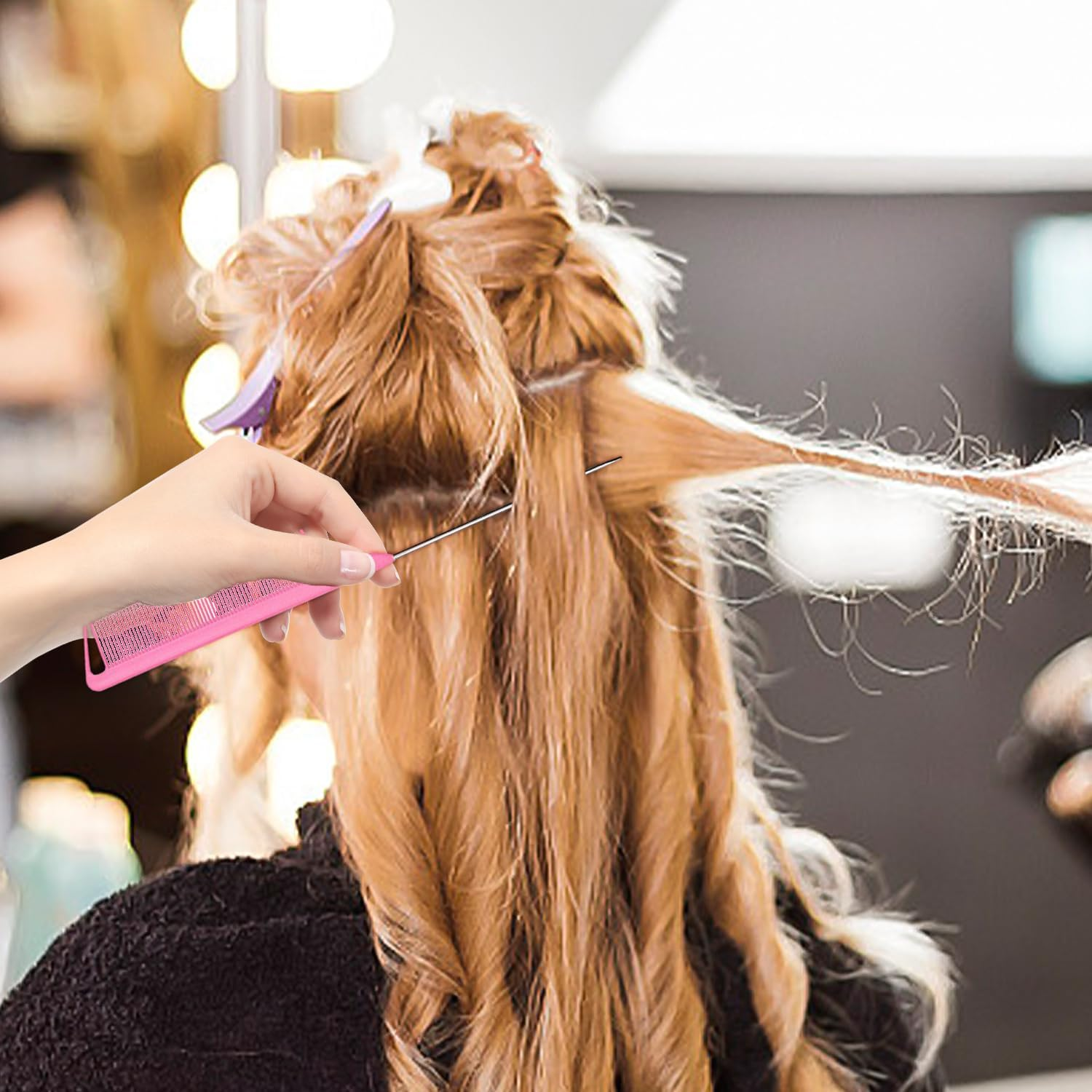 3 Piece Hair Ring Tool Set with 10 Scrunchies, Hair Braiding Tool, Hair Styling Accessories, Hair Looping Tool, DIY Hair Styling Set, Ponytail, Hair Styling Set (Pink) image number 1