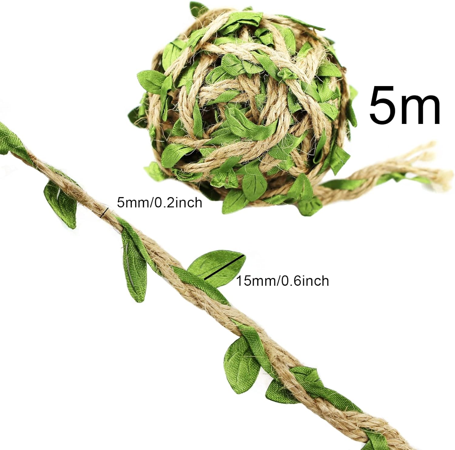 Green Leaves Jute Twine String - Natural Jute Twine Leaf Rope 5M Wedding Party Favor Home Garden Decoration