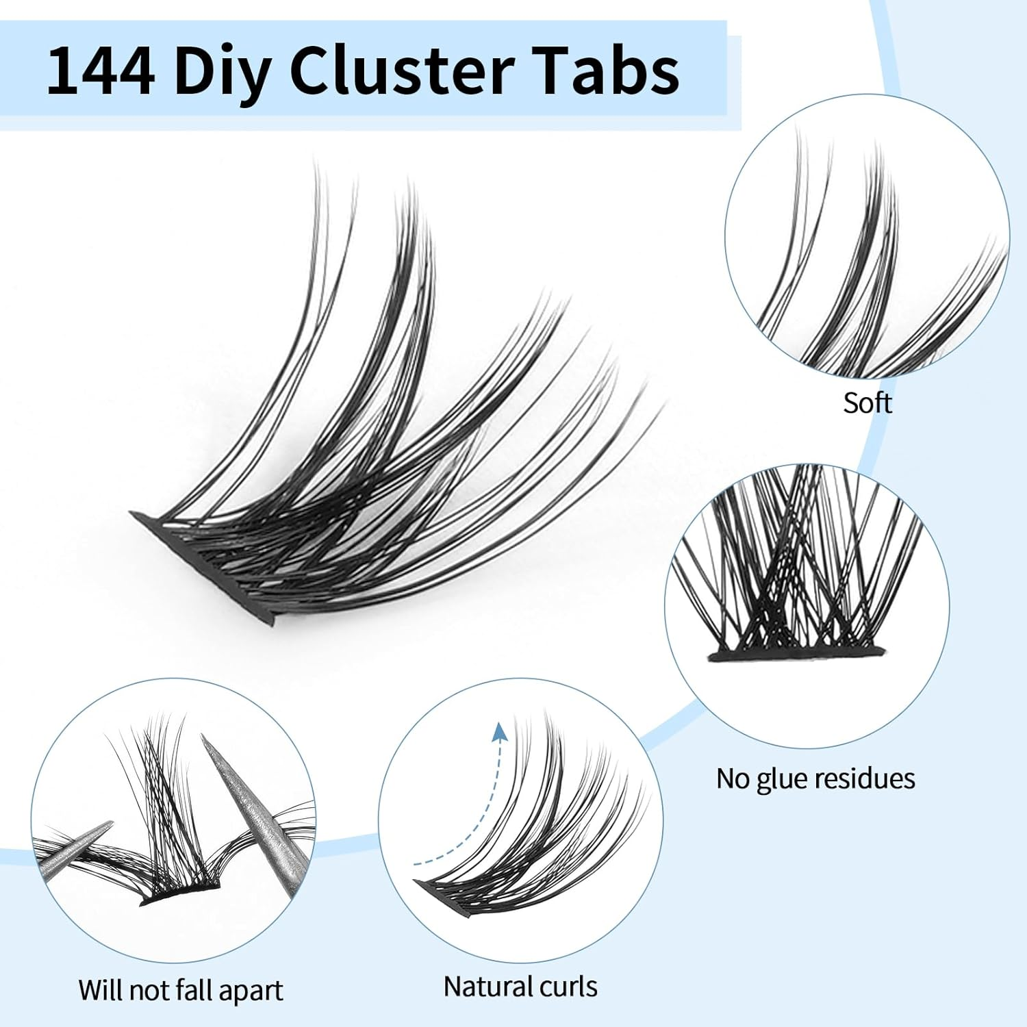 MAGEFY False Eyelashes 144 Clusters of Eyelashes 9-13Mm Segmented Eyelashes with Longer Curls C Personal DIY Home Eyelashes of Different Lengths image number 6