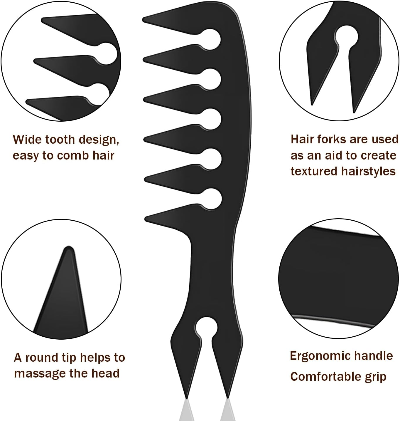 Wide Tooth Combs,Texture Comb for Hair Styling Men Women Barber Black image number 1