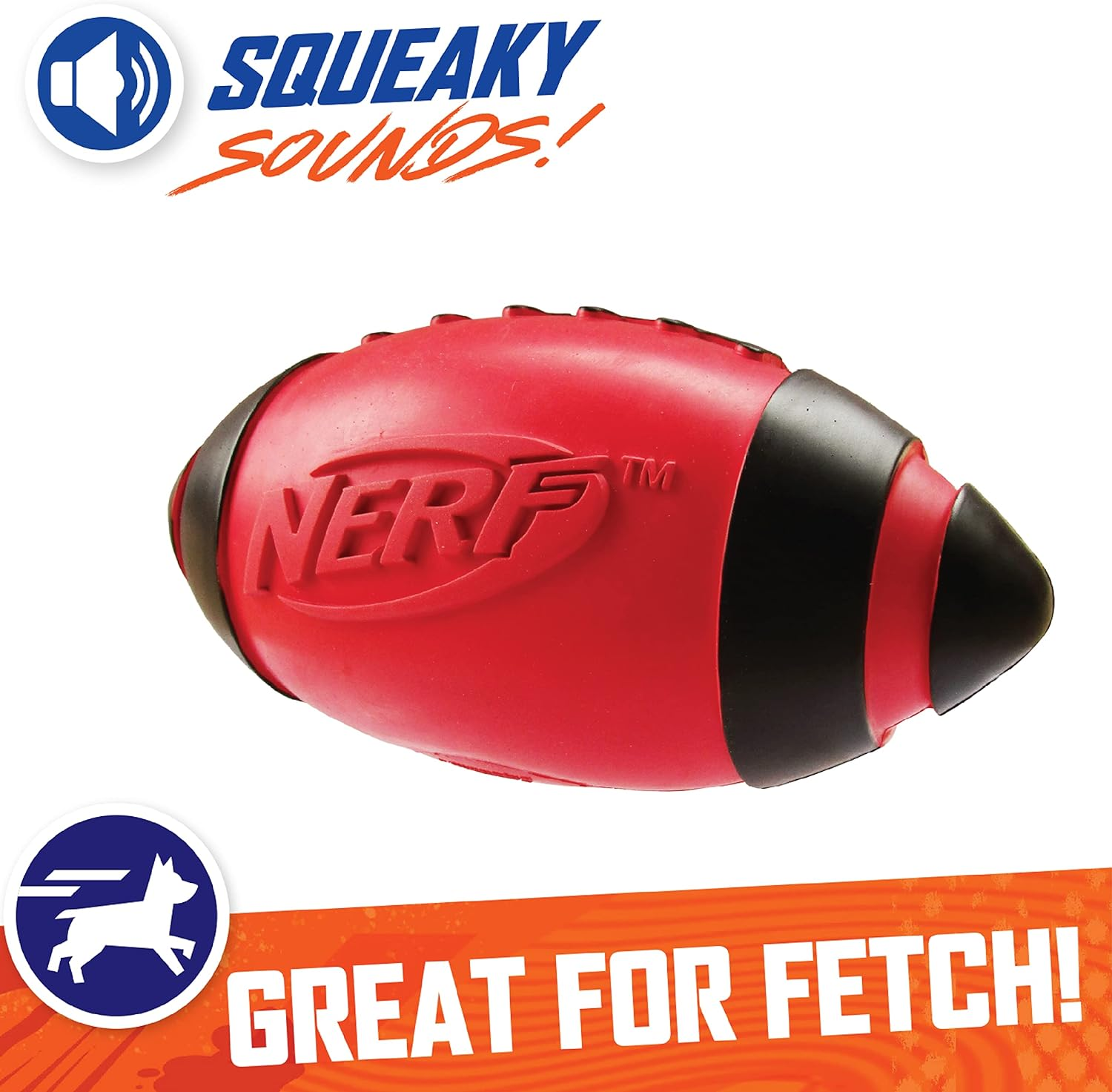 Nerf Dog Rubber Football Dog Toy with Interactive Squeaker, Lightweight, Durable and Water Resistant, 7 Inch Diameter for Medium/Large Breeds, Single Unit, Red image number 5