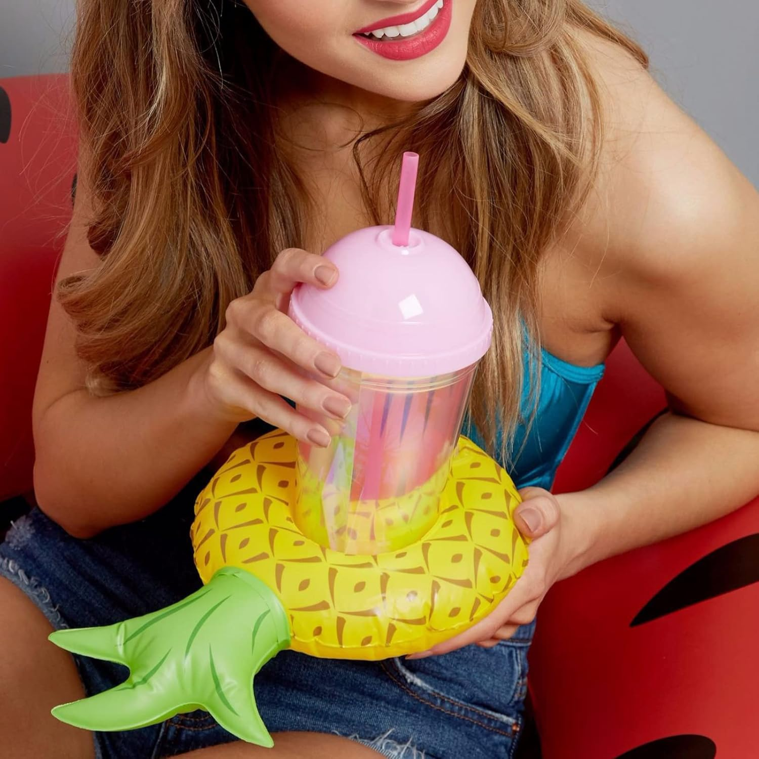 Inflatable Drink Holder 20 Pack Inflatable Pineapple Pool Float Drink Holders Pool Accessories for Swimming Pool image number 3