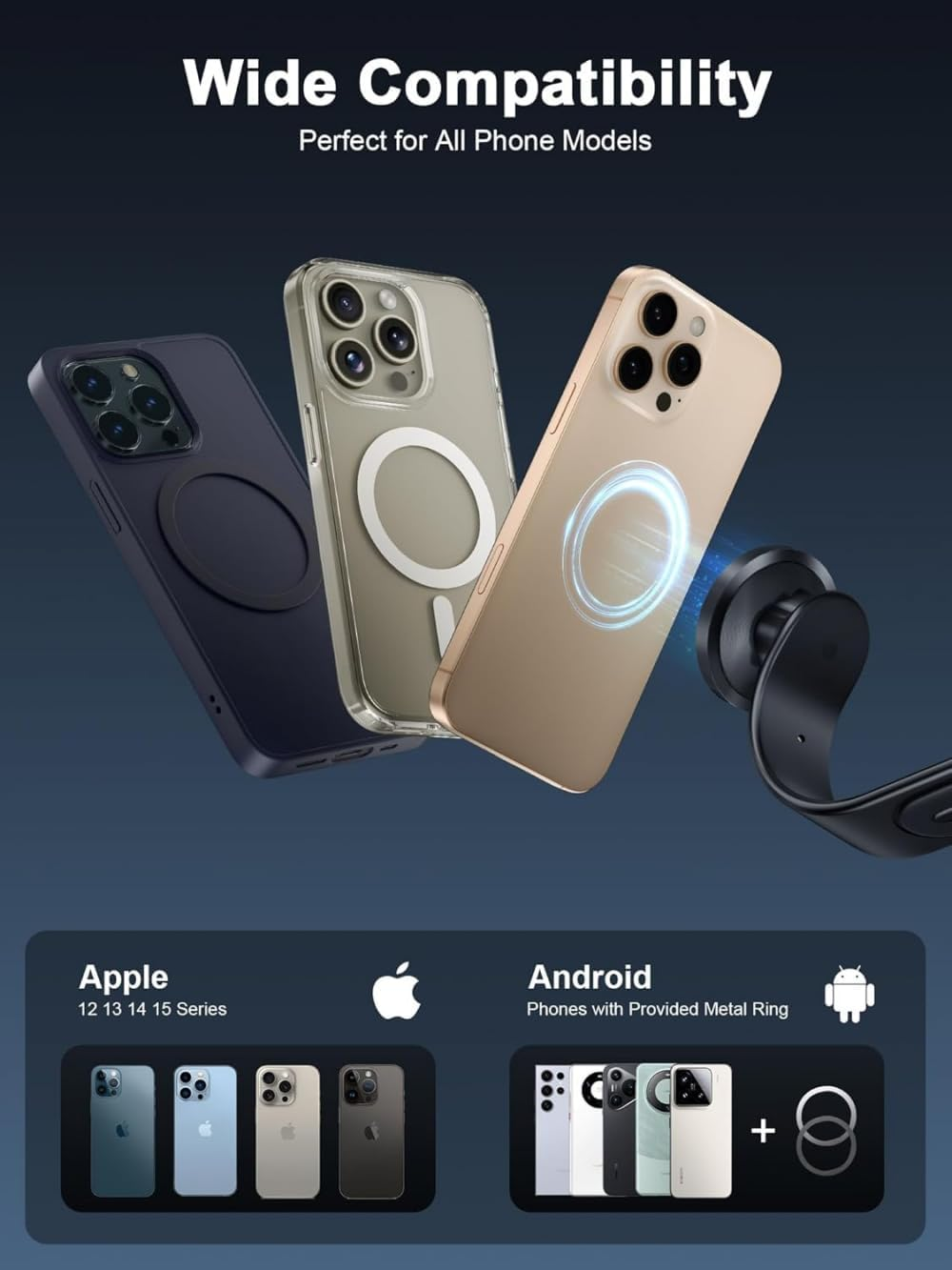 Car Mount Bendable, Detachable Aluminum Arm Magnetic Car Phone Holder [16 Strong Magnets], Wireless Dashboard Car Phone Mount for Iphone 16/15/14/13/12 Series Safe Mini Accessory image number 6