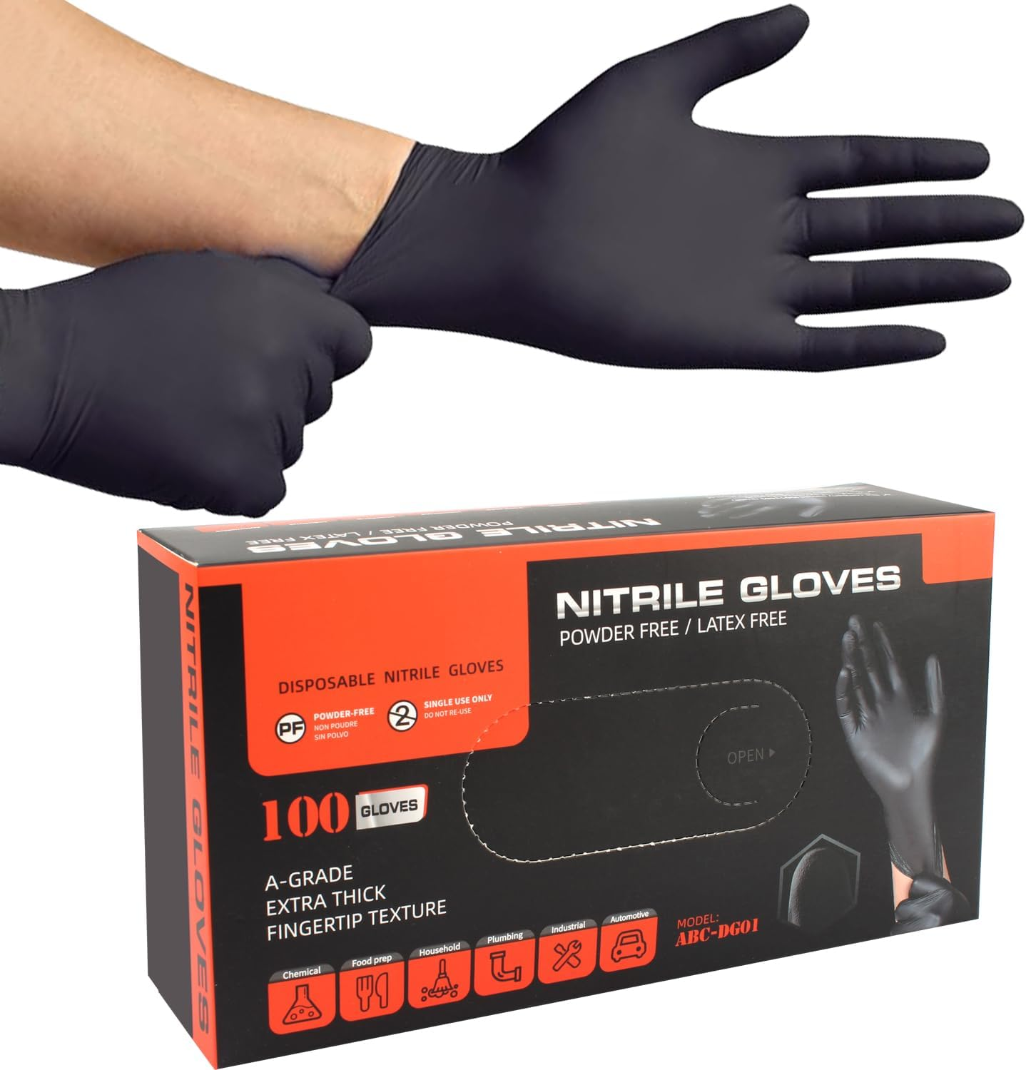 COZY CORE Black Nitrile Gloves,6.0 Mil, 100 Pcs Quality Stretch Nitrile Chemical Resistant Medical Cooking Cleaning Disposable Black Gloves image number 2