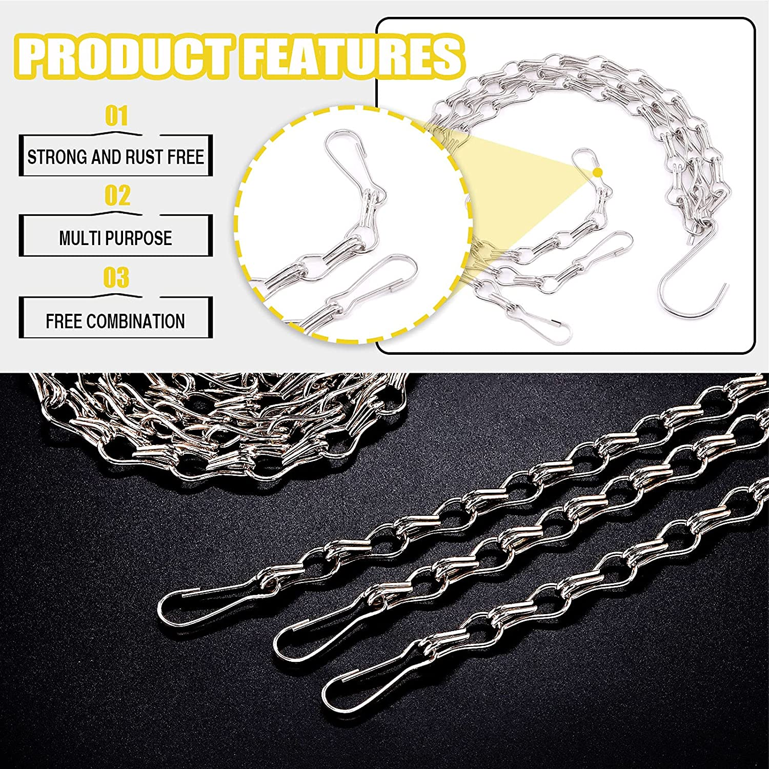16 Sets 3 Types Long Hanging Basket Chains and Hooks Assortment Kit Chains Hanger for Bird Feeders, Planters, and Decors Suitable for Home Apartment Bedroom Indoor or Outdoor Use image number 3