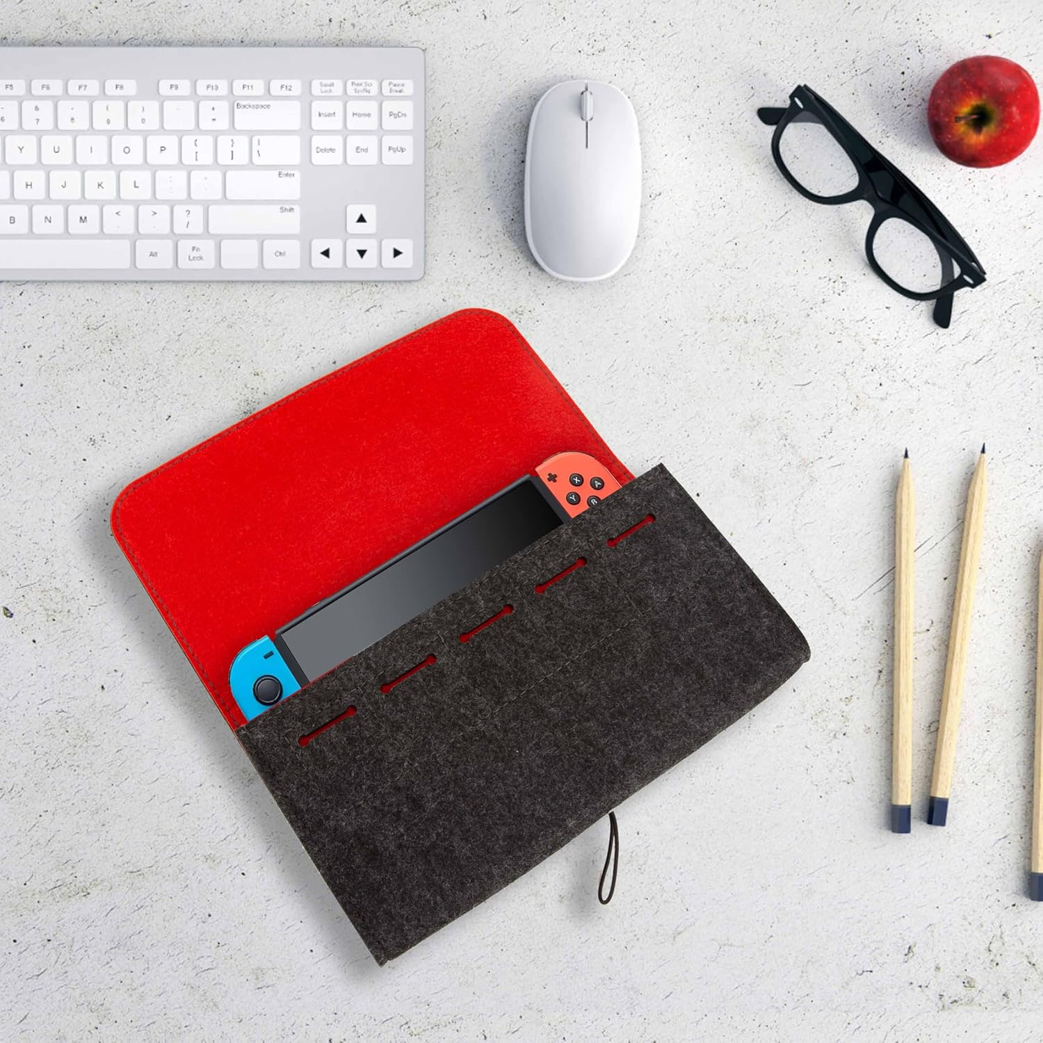 JDFHFGB Carrying Case for Nintendo Switch 2017- Slim Felt Travel Carrying Pouch with 5 Game Card Holders, Shockproof Protective Storage Bag,Portable Gaming Accessories for Kids, Teens & Adults image number 3