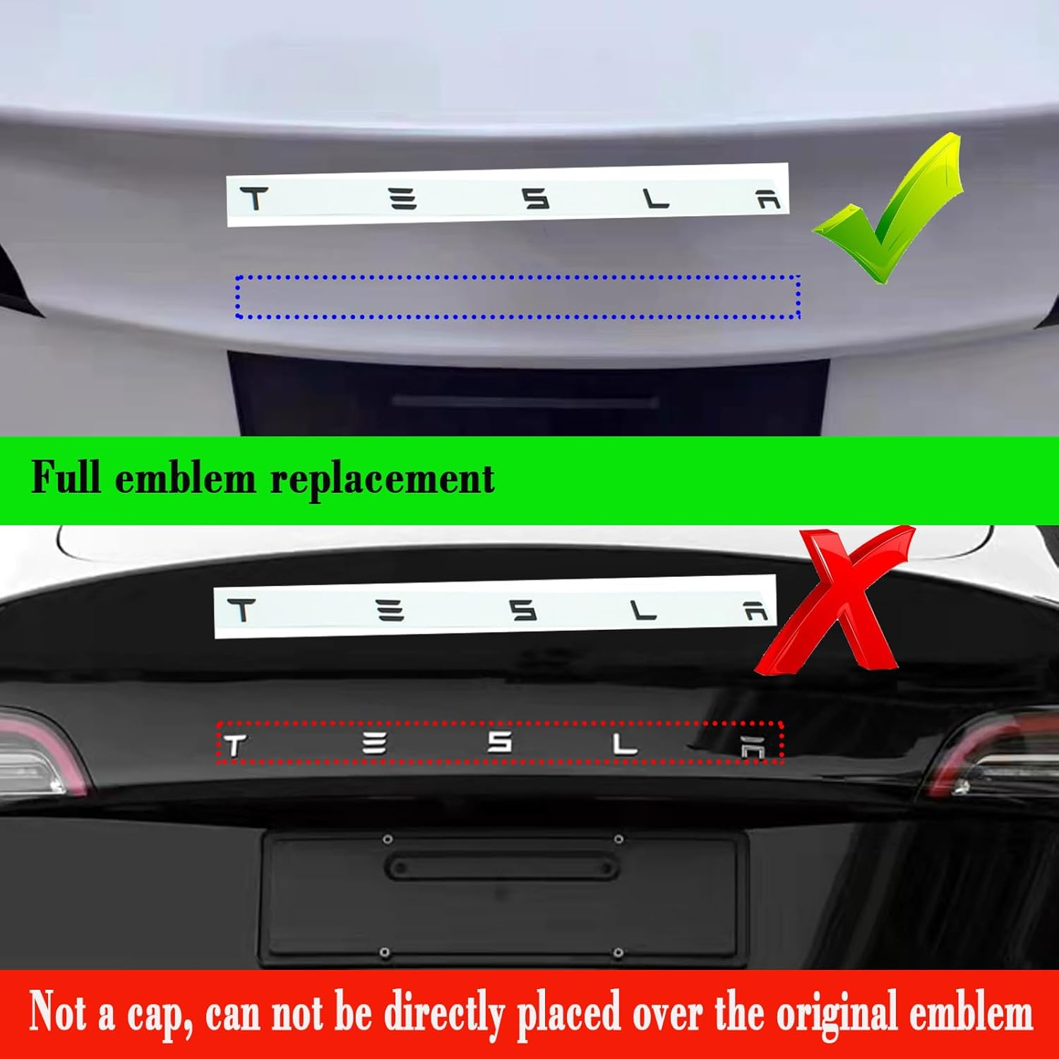 YHCDSEA 3D Raised for Tesla Tailgate Insert Letters Emblems ABS Material Compatible with Tesla Model 3 Y S X Series Accessories (Matt Black)