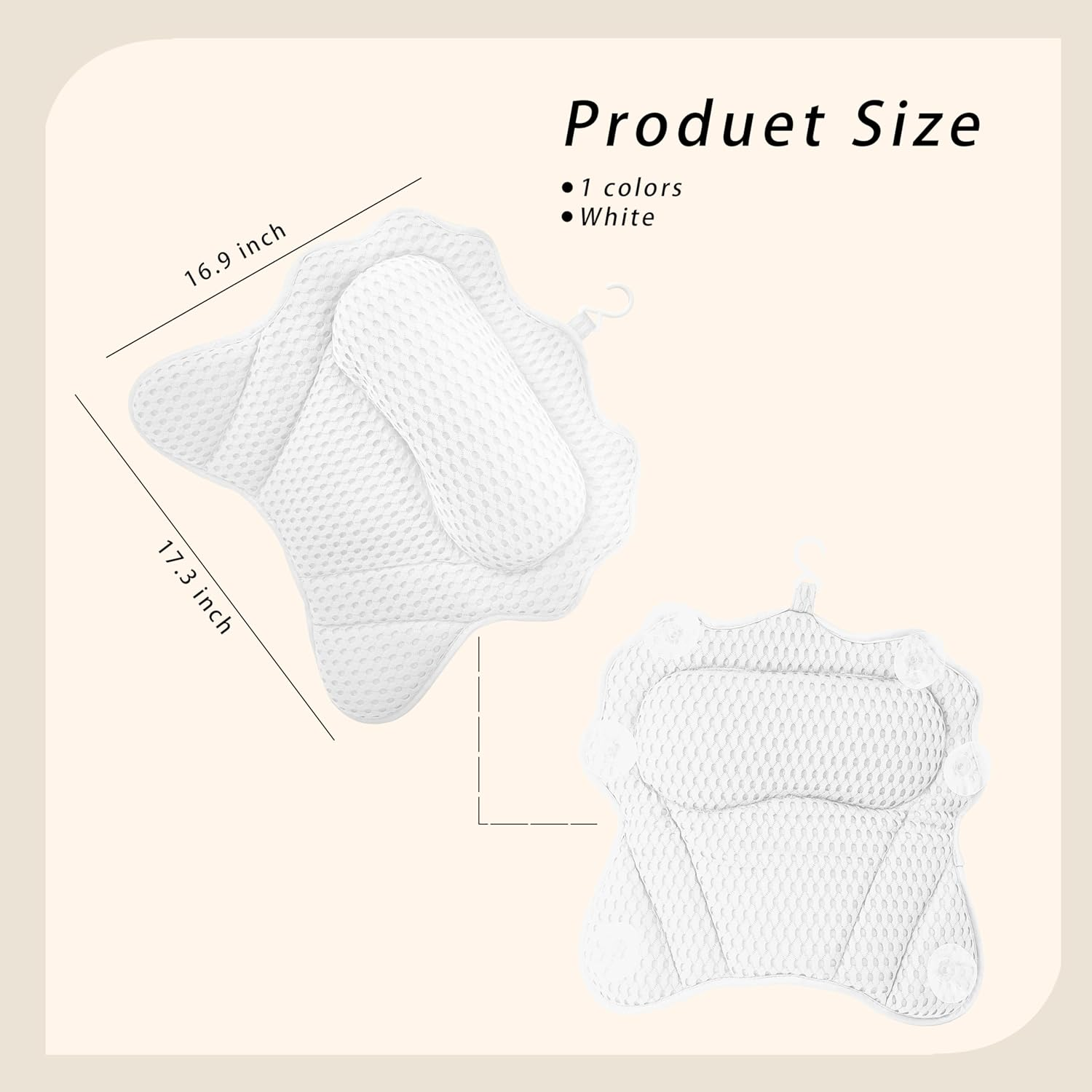 Rwotlls Bath Pillow, Ergonomic Luxury Bathtub Pillow for Tub Head,Neck, Shoulder and Back Support, Headrest with Soft 4D Mesh Fabric and 6 Strong Non-Slip Suction Cups, 2 Pack (White) - Grey+White image number 6