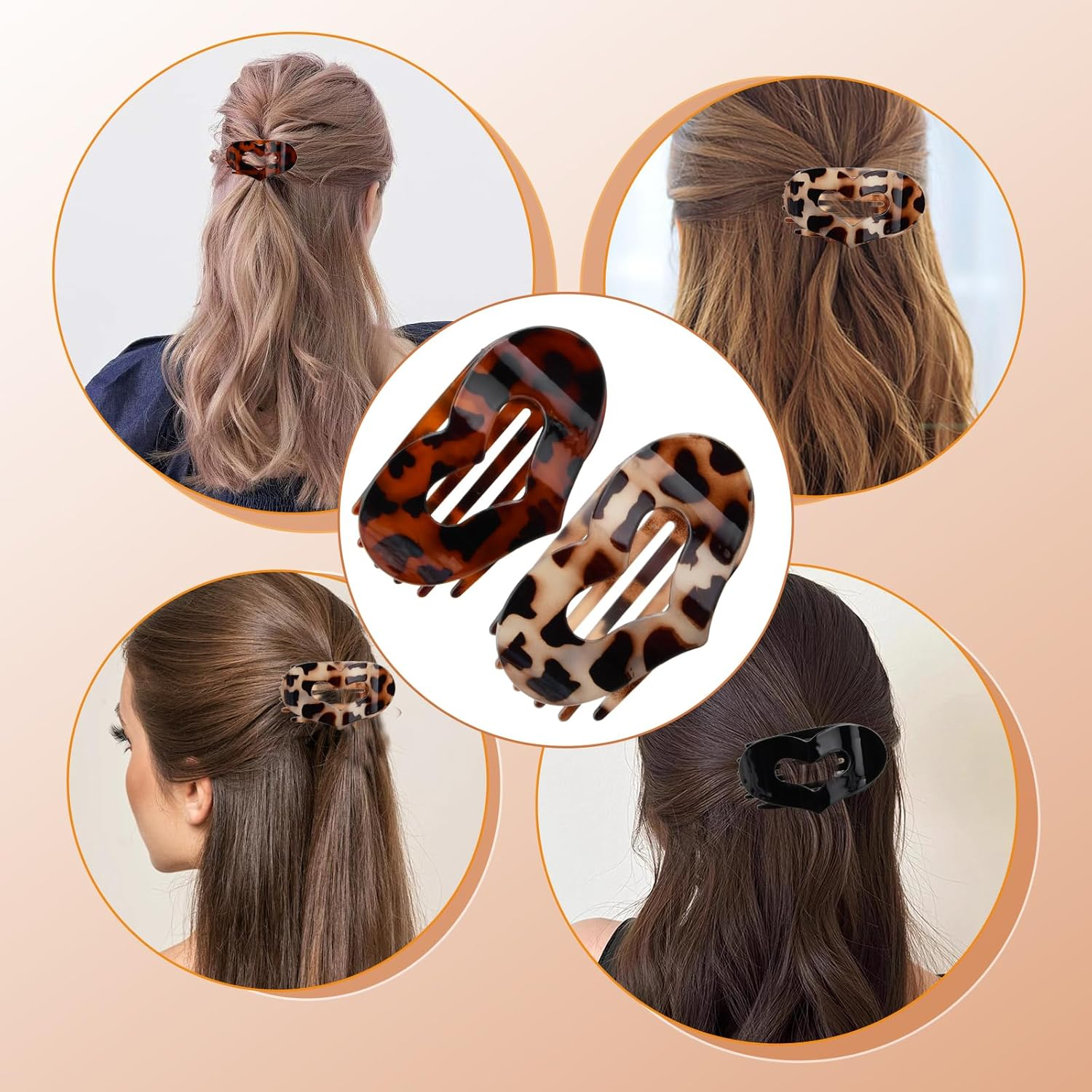 Culinavog Pack of 5 Leopard Flat Oval Hair Clips, Love French Flat Claw Clip, Large Flat Hair Clips, Women, Non-Slip Hair Clip for Thick or Thin Hair, Everyday Sports or Driving image number 4