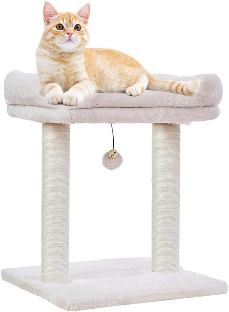 Cat Tree with Top Perch, Removable Cover, Natural Sisal Scratching Post, and Dangling Ball for Indoor Cats, Beige image number 2