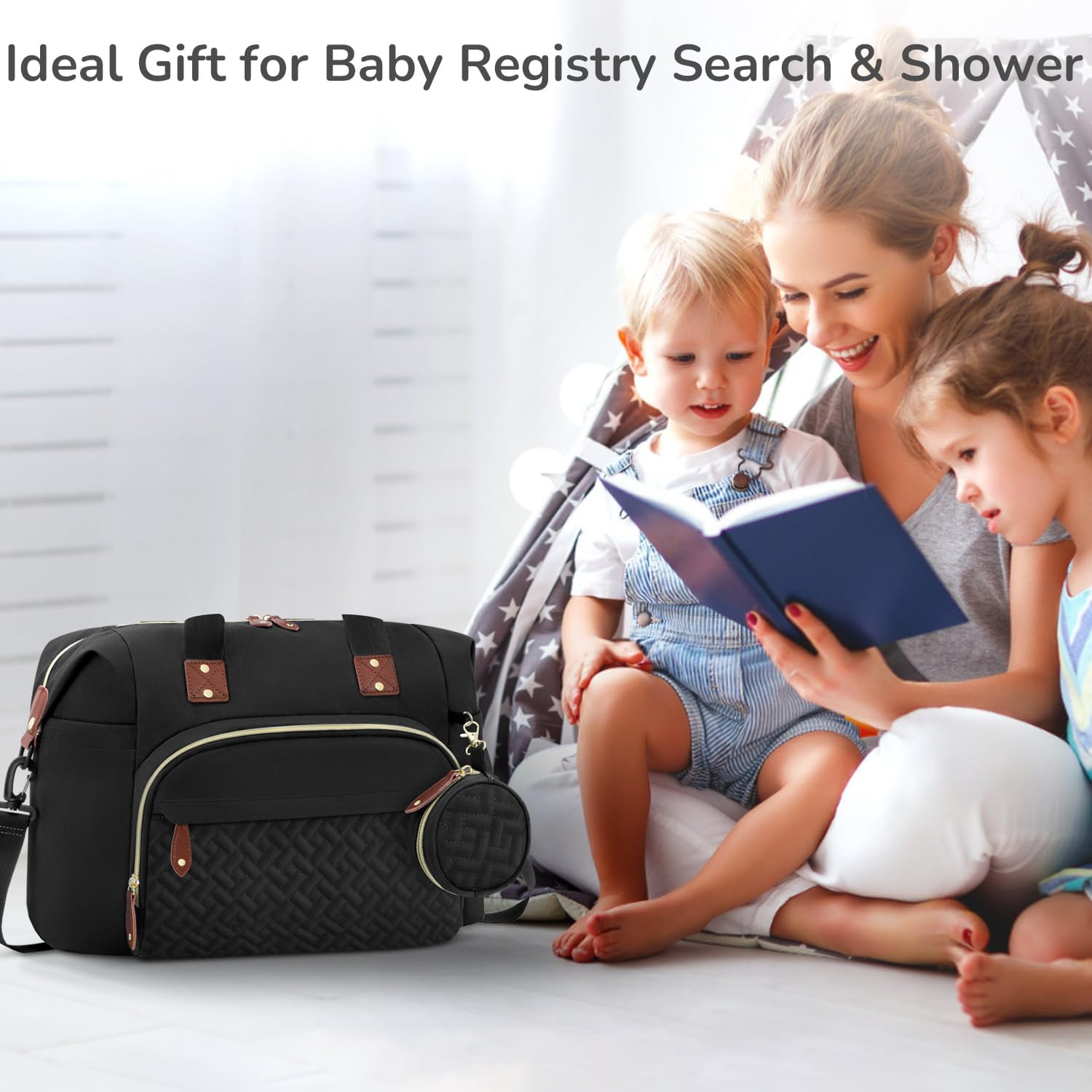 Diaper Bag Tote with Pacifier Case, Large Tote Diaper Bag for Women with Shoulder Straps image number 5