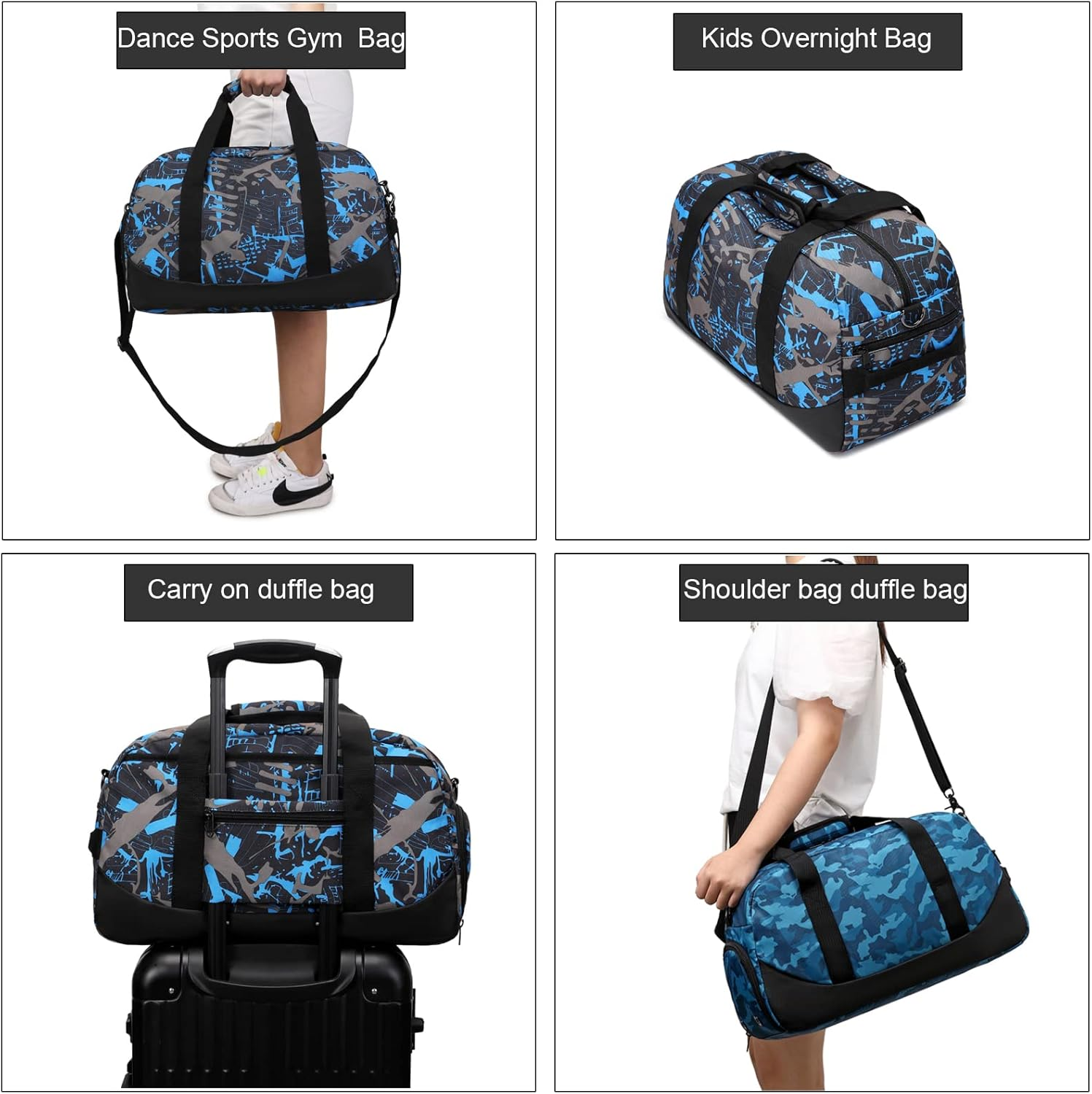 Octsky Sports Gym Travel Weekender Duffel Bag for Men Boys with Shoe Compartment & Wet Pocket, Sleepover Bag or Kids, Graffiti-Red