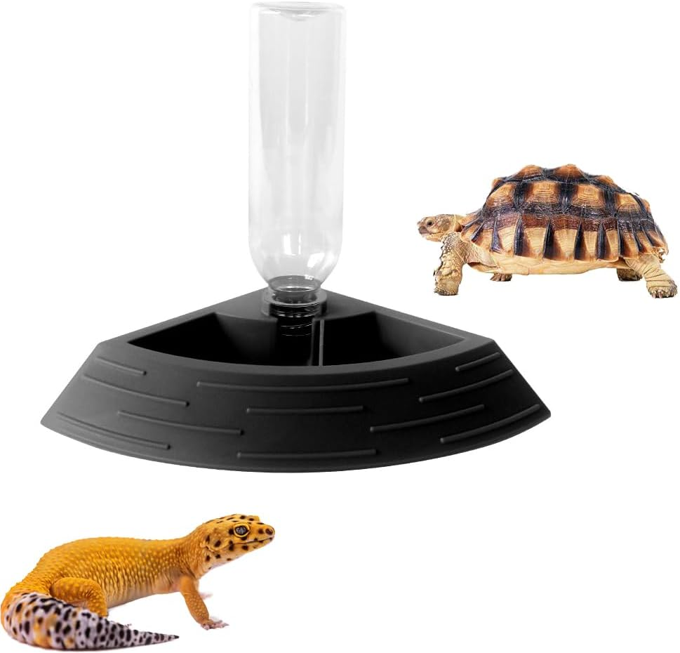 Reptile Feeder Bowl,Automatic Reptiles Water Dish Dispenser Feeding Bowls Terrarium Corner Bowl for Bearded Dragon Gecko Snake Lizard Turtles Pet Aquarium Ornament (Titanium Gold)