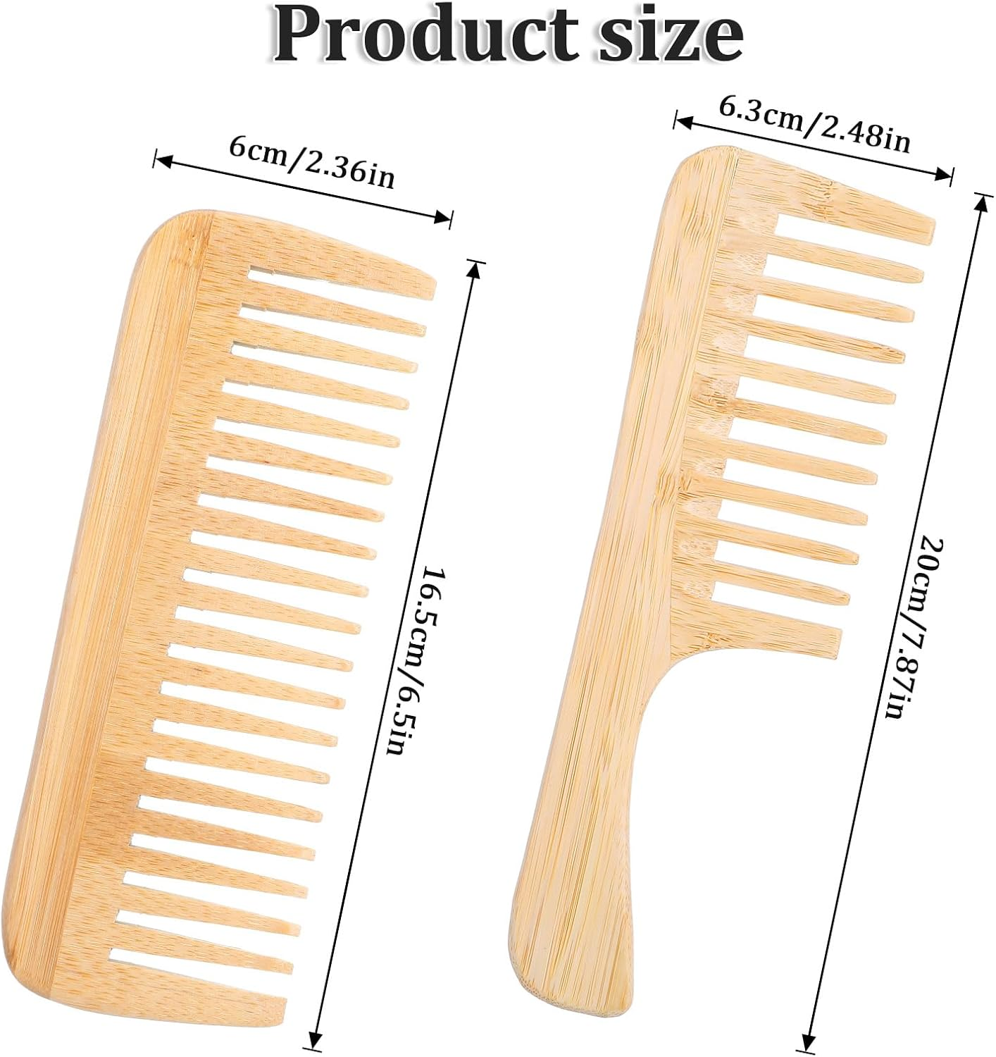 2PCS Bamboo Comb Anti-Static Wide Tooth Combs Natural Bamboo Comb Set Large Hair Detangling Combs Small Wooden Curls Big Tooth Wood Hairs Brushes for Straight Natural Curly Wavy Dry Wet Hair image number 3