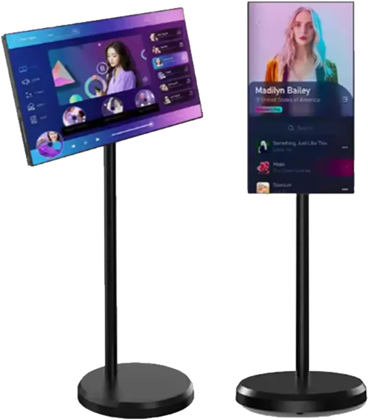 Portable TV on Wheels with Rotating Touchscreen Monitor with Android OS, Rolling Tablet Screen with Base, Built-In 6000Mah Battery, Supports Horizontal and Vertical Screen Display Black-4+64G