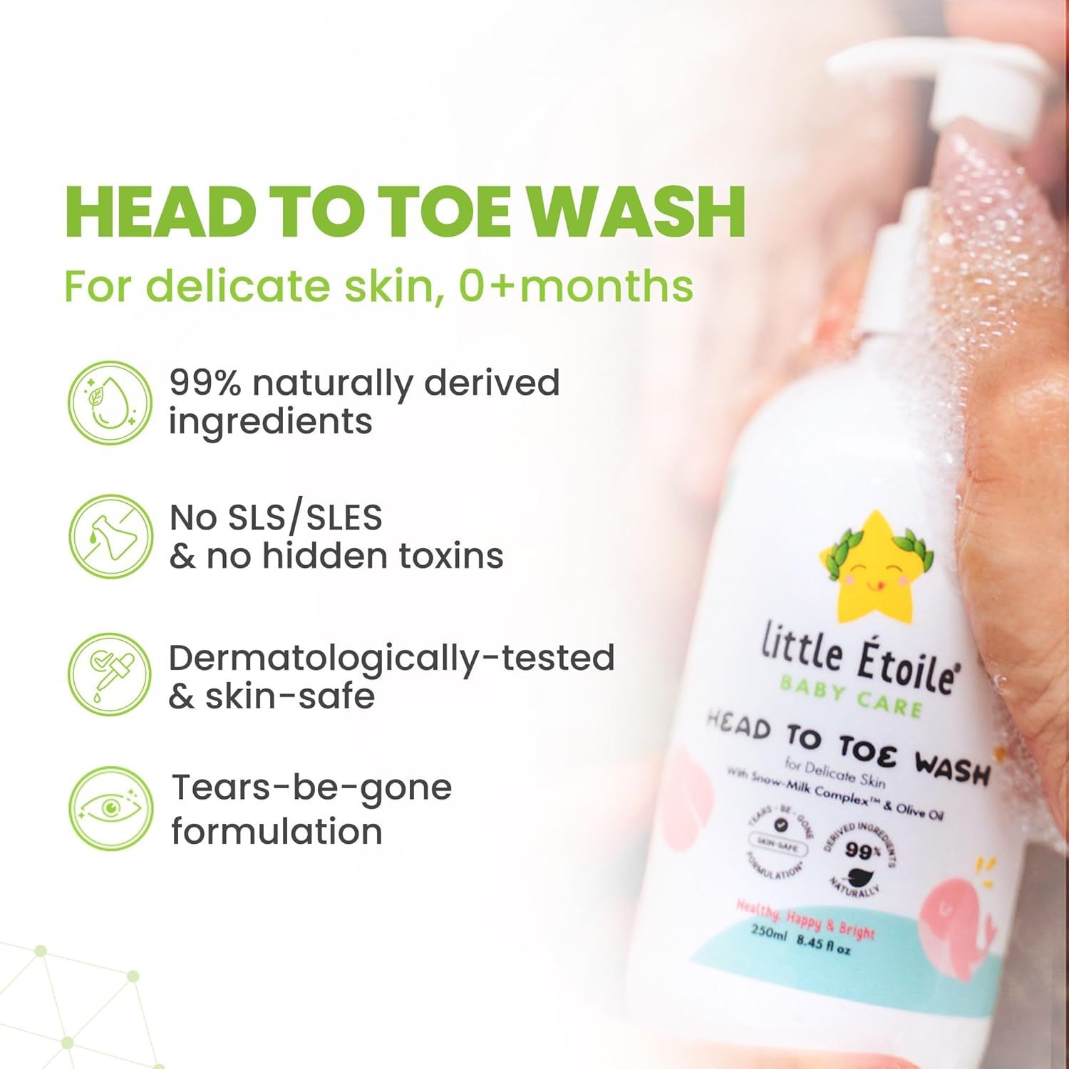 Little &Eacute;toile Gentle Head-To-Toe Baby Body Wash | 2-In-1 Hair & Body Cleanser for Delicate Skin | Hypoallergenic, Sulphate-Free | Made in Australia | 0+Months (Delicate Skin, 250Ml) image number 3