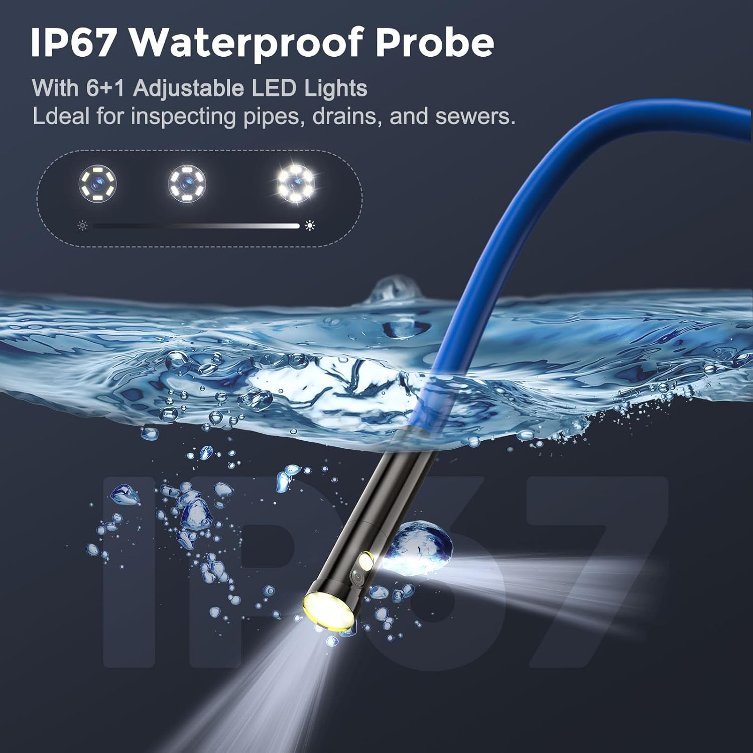 Bluefire Dual Lens Borescope with 4.3'' IPS Screen, 1920P HD Industrial Endoscope Dual Lens Inspection Camera with 7 LED Lights, Waterproof Snake Camera for Sewer Pipe(3.5M) image number 4