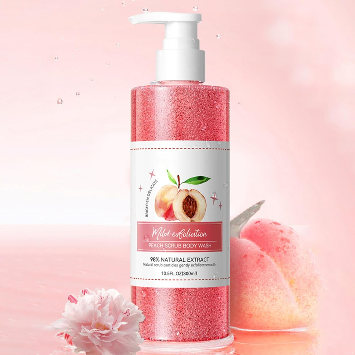 Jugaoge Creamy Peach Scented Body Wash and Scrub 300Ml Exfoliating Shower Gel for Smooth Hydrated Skin Hot Pink One Size image number 1