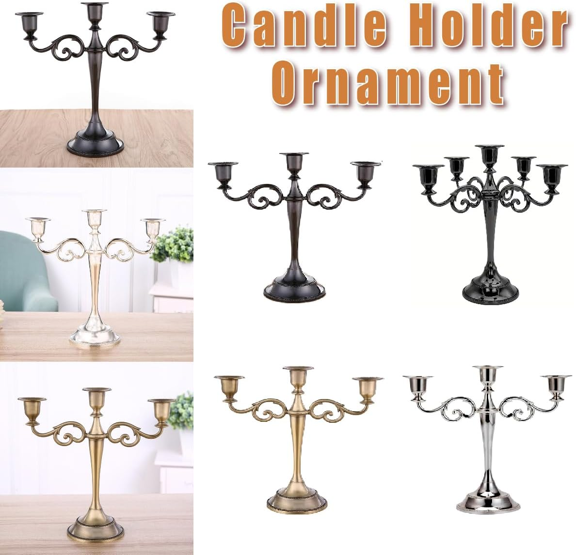 AIMALL European Retro Candlestick Decorations for Weddings and Home Decorations, Three Colors of Metal Candlesticks, Suitable for Events and Catering image number 6