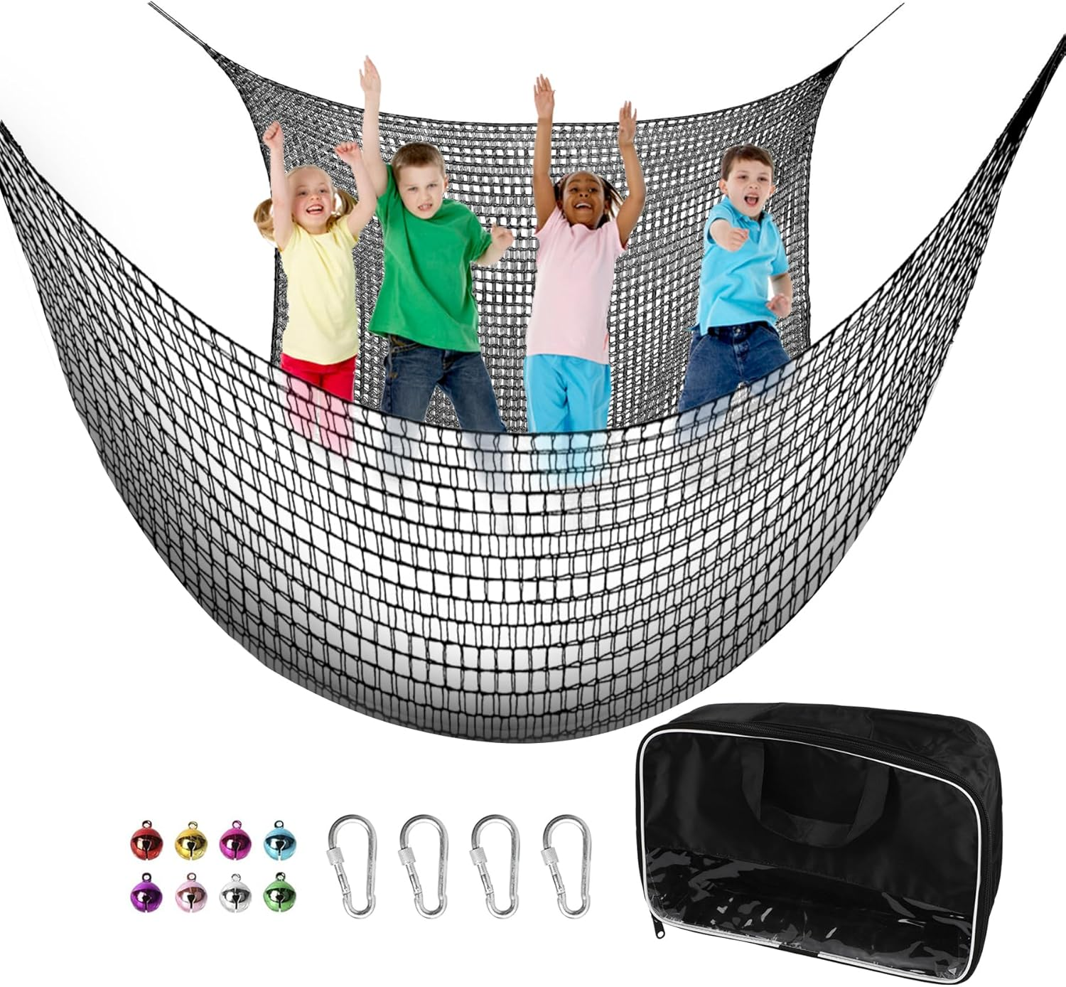 Playground Safety Net 6.5' X 9.8', Double Layers Climbing Cargo Net for Kids, Multicolored for Tree House, Obstacle Training, Back Yard