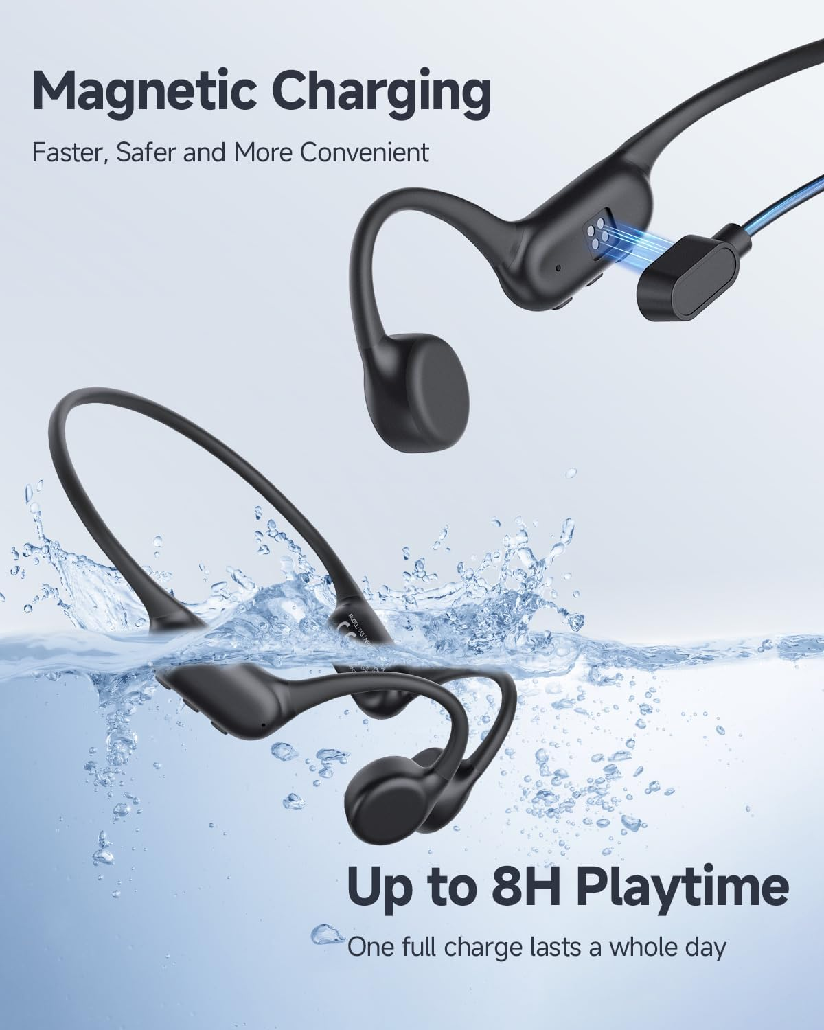 PSIER Bone Conduction Headphones IPX8 Waterproof Swimming Headphones Open Ear Headphones with MP3 Mode 32GB Memory up to 8 Hours Playtime Bluetooth 5.4 Ear Buds Secure Fit for Running and Fitness image number 5