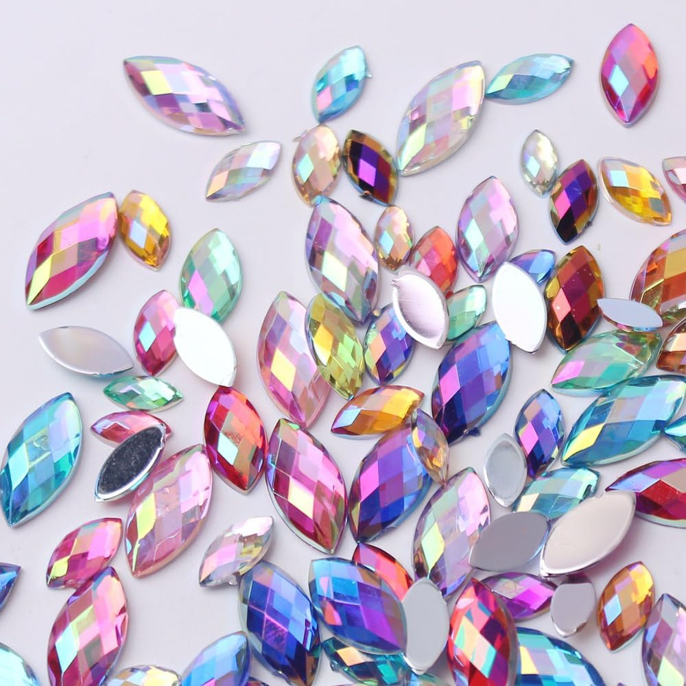 MSLSOZ Colorful Flat Back Rhinestones，200 Water Droplet Shaped Horse Eye Drills (Mixed 4 Sizes) and 700 round Flat Back Resin Rhinestones (6Mm & 5Mm)- Rhinestones for Crafting. image number 4