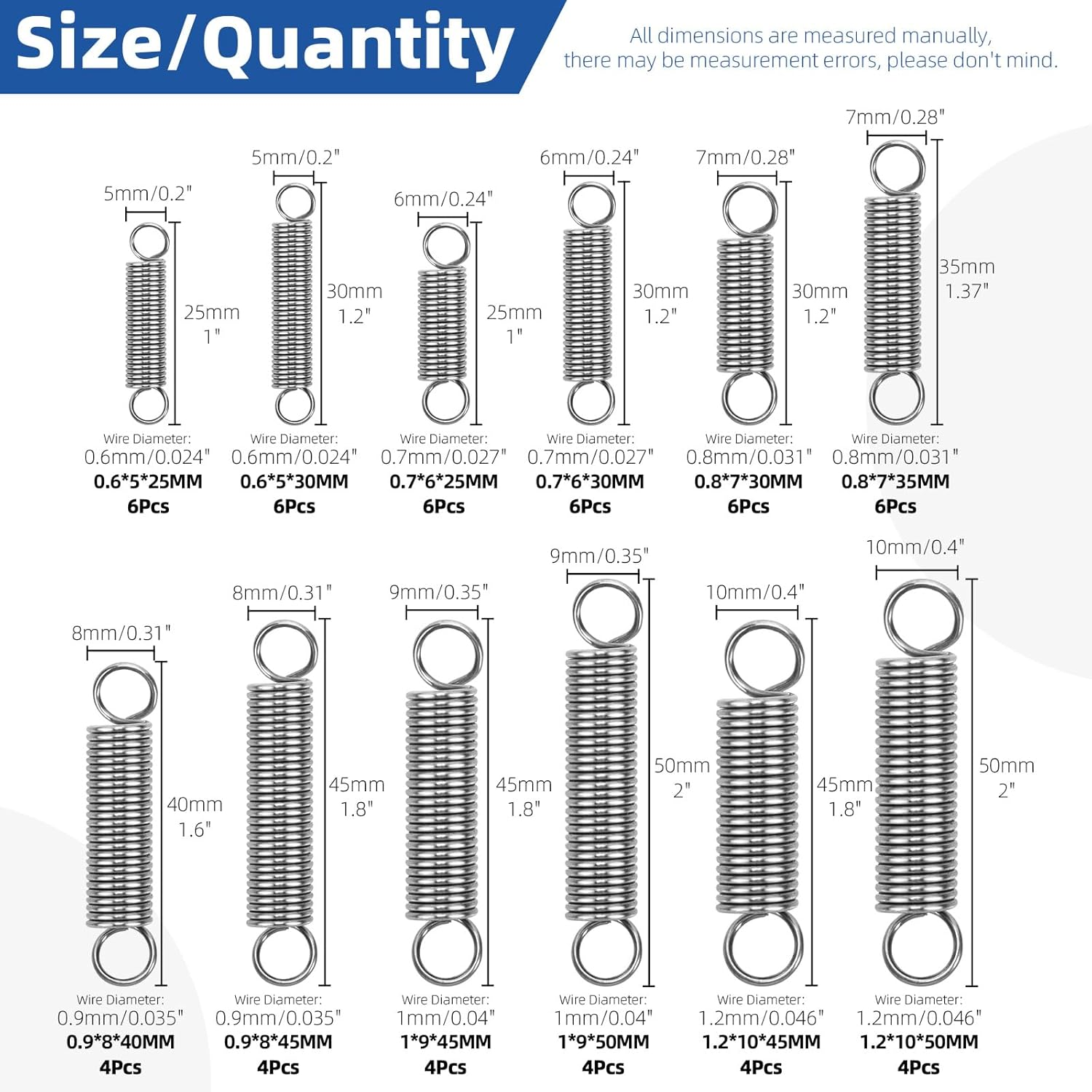 Glarks 60Pcs Stainless Steel Extension Springs with Double Hook Sets 12 Sizes Small Spring Tension Spring Wire Assortment for Machinery Construction Industrial image number 6