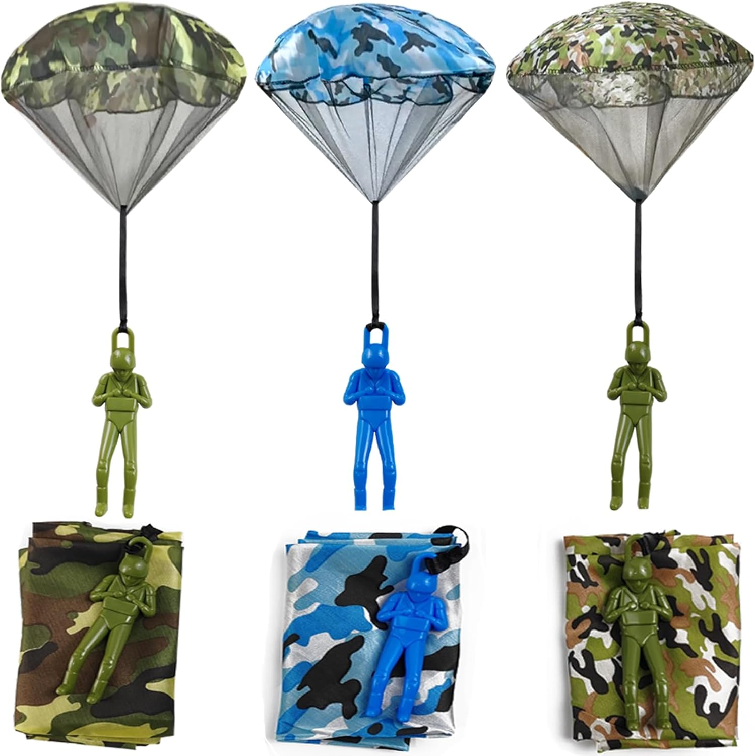 ROYHOO 6PCS Parachute Toy, Camo Parachute Men Toy Tangle Free Throwing Hand Throw Outdoor Flying Paratrooper Toy image number 1