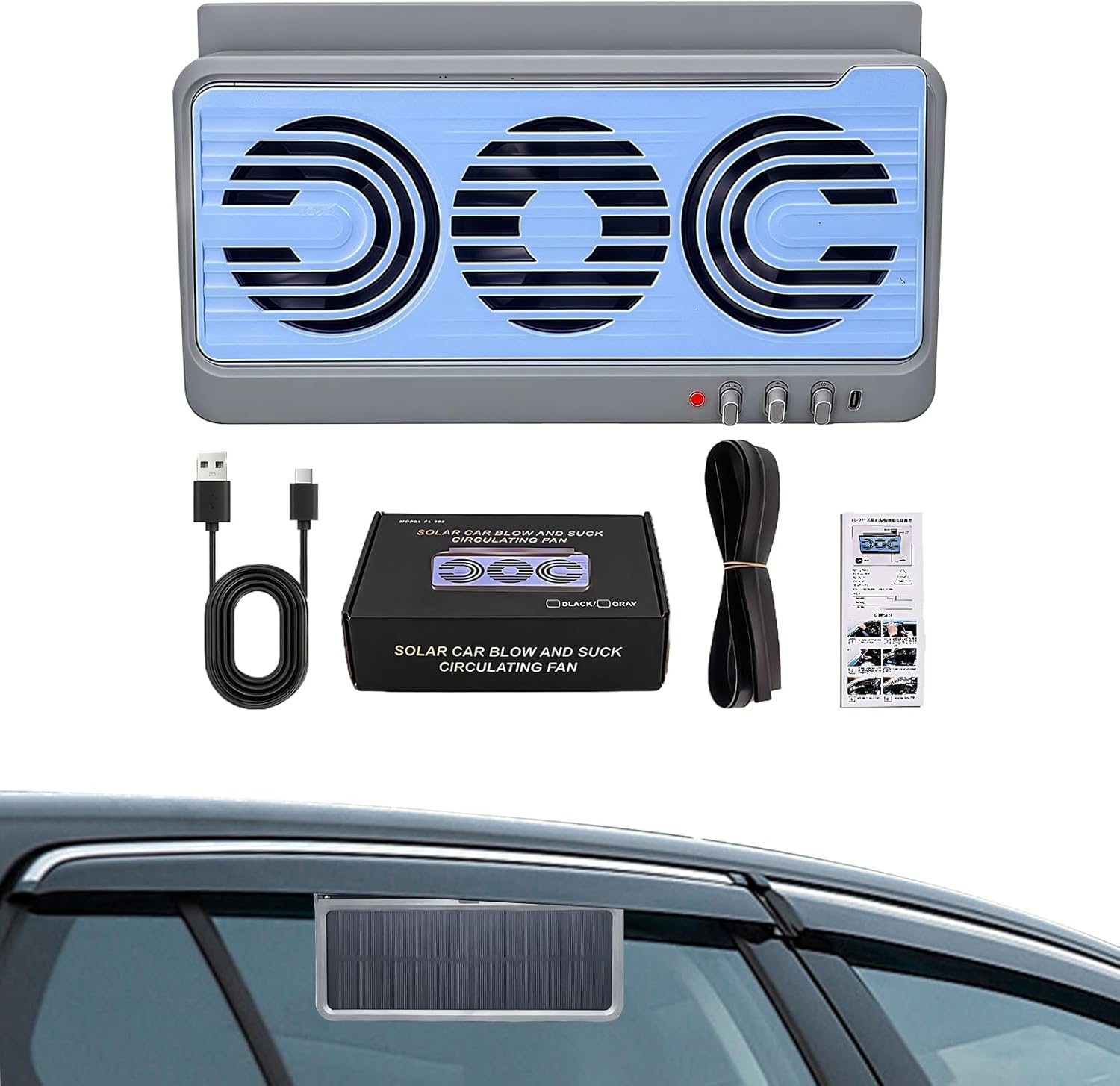 Solar Powered Car Window Fan, Quiet Solar Car Air Purifier, Air Purification Cooling Device for RV Travel Vehicle Home Camping Truck