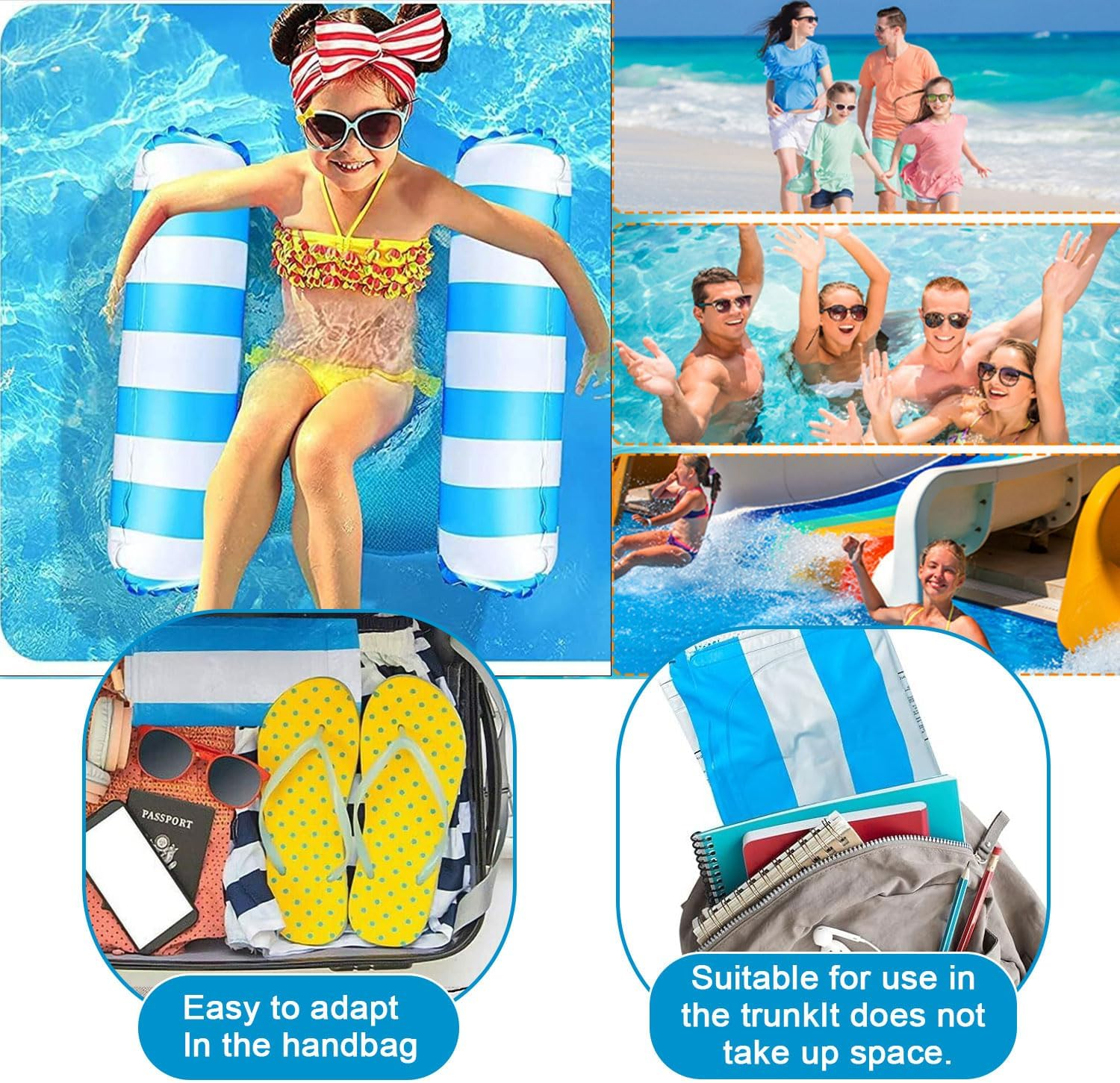Water Hammock, 4 in 1 Inflatable Pool Float Hammock, Inflatable Swimming Pool & Beach Lounger, Multi-Portable, Saddles, Lounge Chairs, Drifters.For Adult Holiday Entertainment and Relaxation image number 6