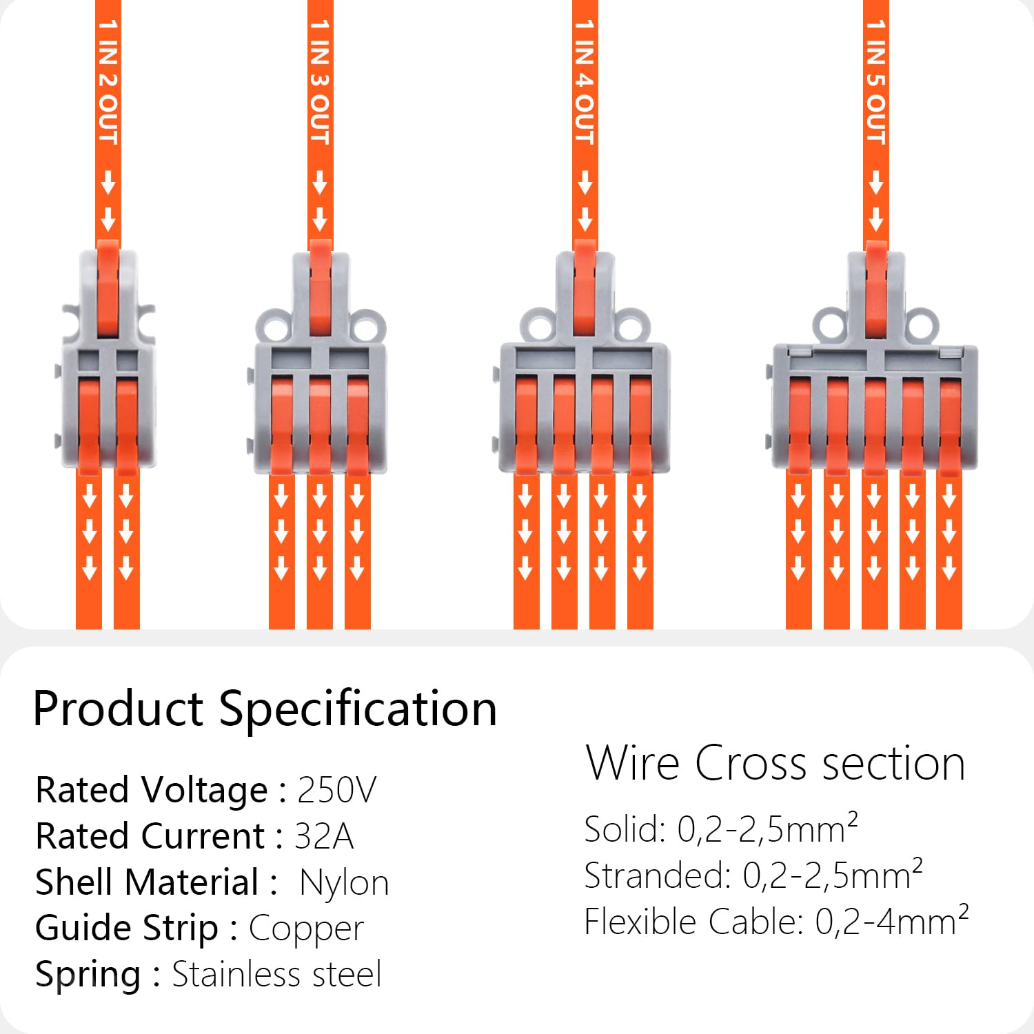 XALXMAW 40Pcs Lever Wire Connector, DIY Mini Compact Splicing Electrical Connectors Assortment Pack Kit for Quick Connect 28-12 AWG image number 2