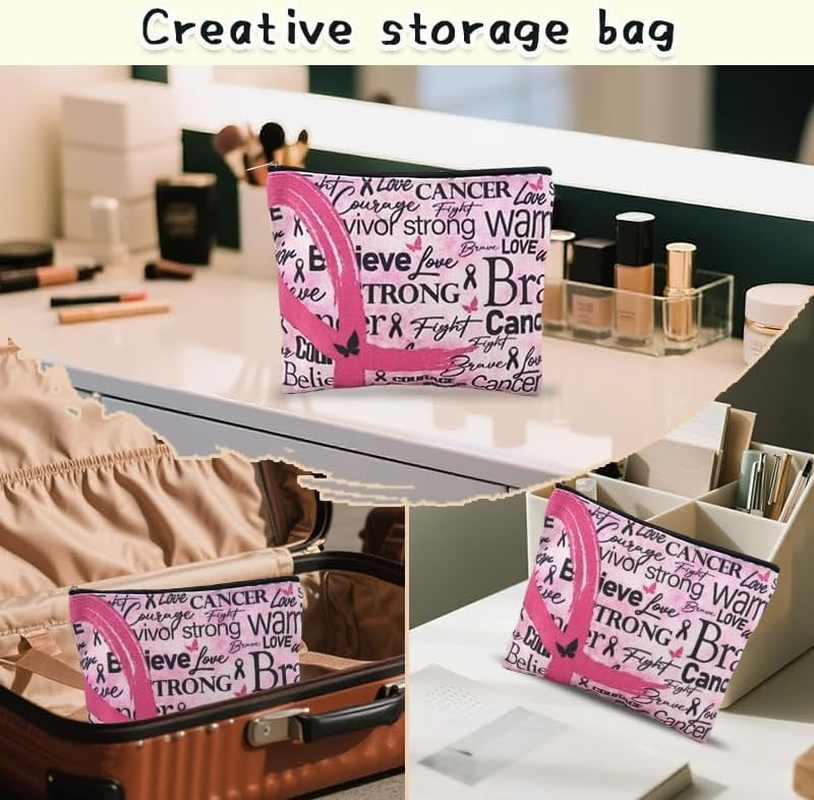 Pink Ribbon Breast Cancer Bag for Chemo Support Encouragement Inspirational Gifts for Women Breast Cancer Awareness Gift Bags Pouches for Patient Best Friend Cancers Survivor Gifts for Mom image number 5