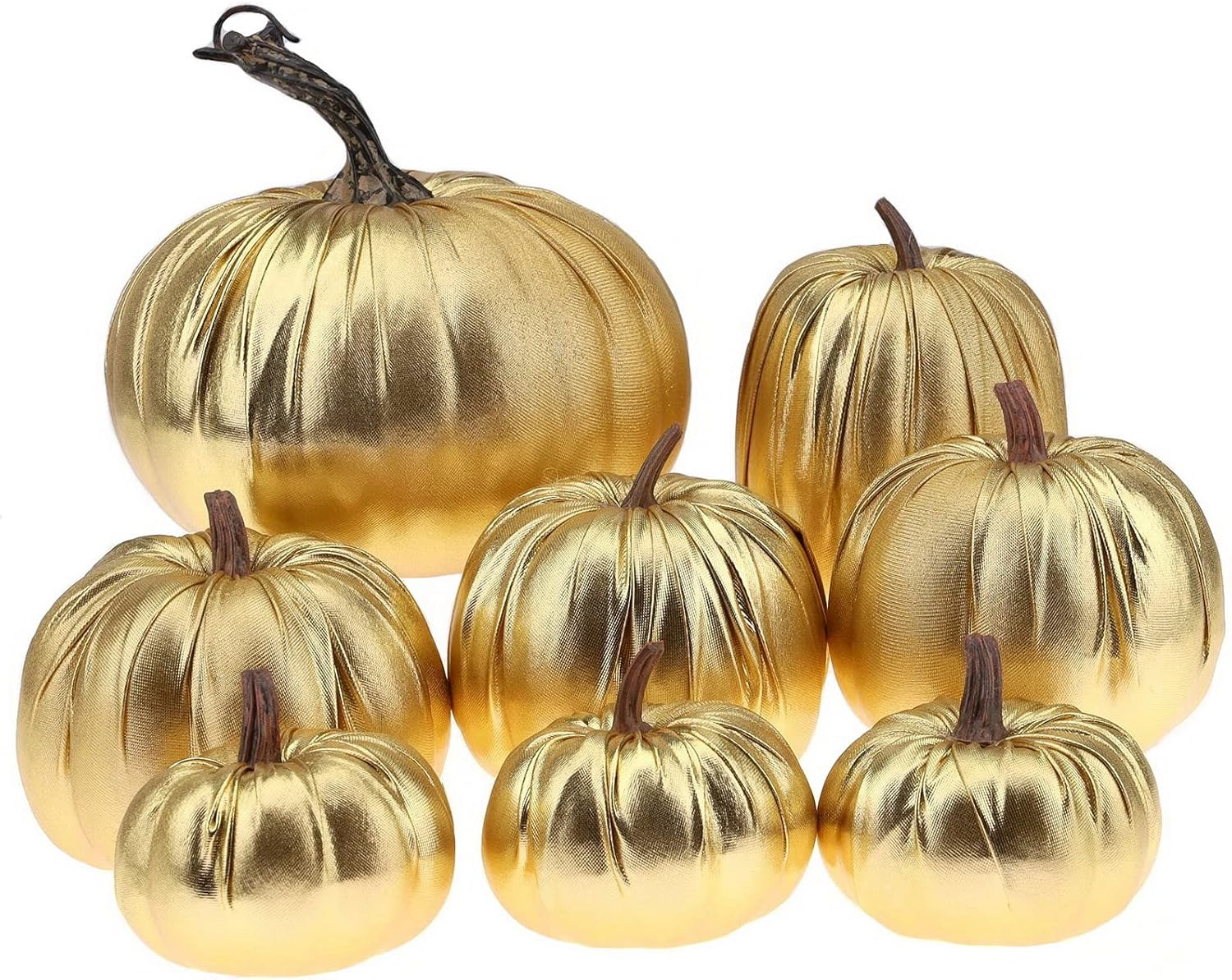 Gresorth 8Pcs Assorted Size Fake Handmade Champagne Velvet Pumpkins Artificial Fall Harvest Halloween Decoration for Home Kitchen Farmhouse Thanksgiving Wedding Festival