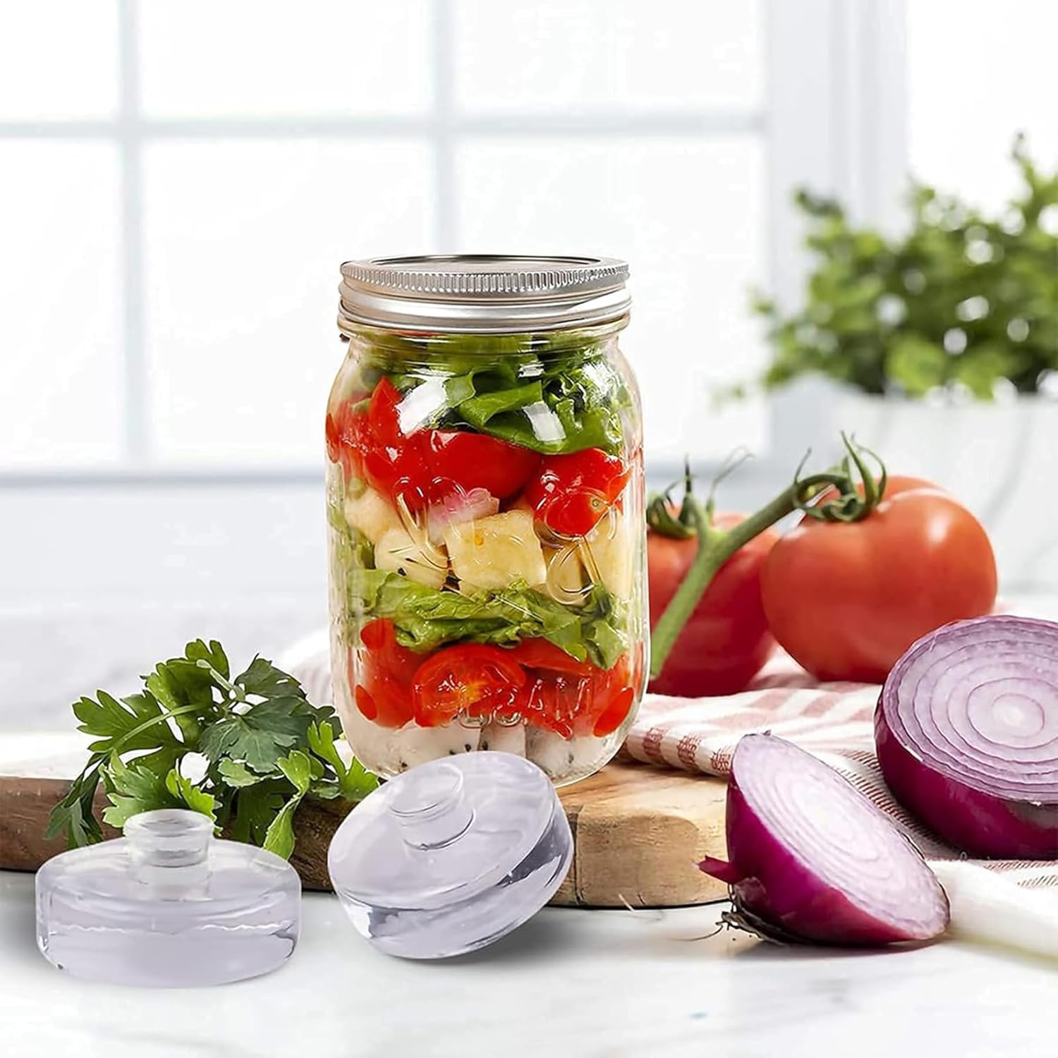 FORYUSE 9 Pack Fermentation Glass Weights for Fermenting with Easy Grip Handle, Tongs, Heavy Fermentation Kit for Wide Mouth Mason Jars, 210G, Dishwasher Safe image number 4