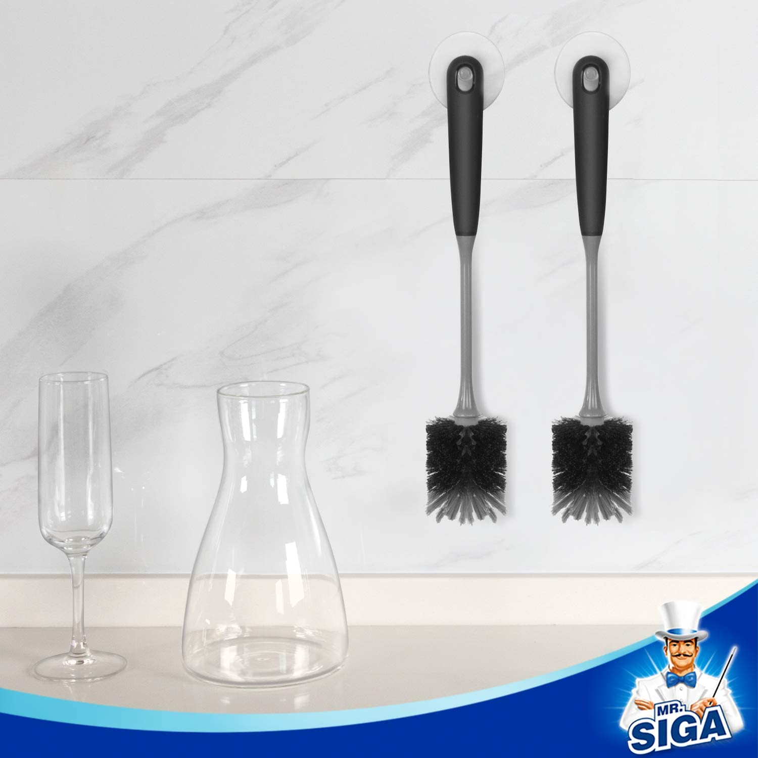 MR.SIGA Long Handle Bottle Brush, Cleaning Brush for Water Bottle, Glassware, 2 Pack